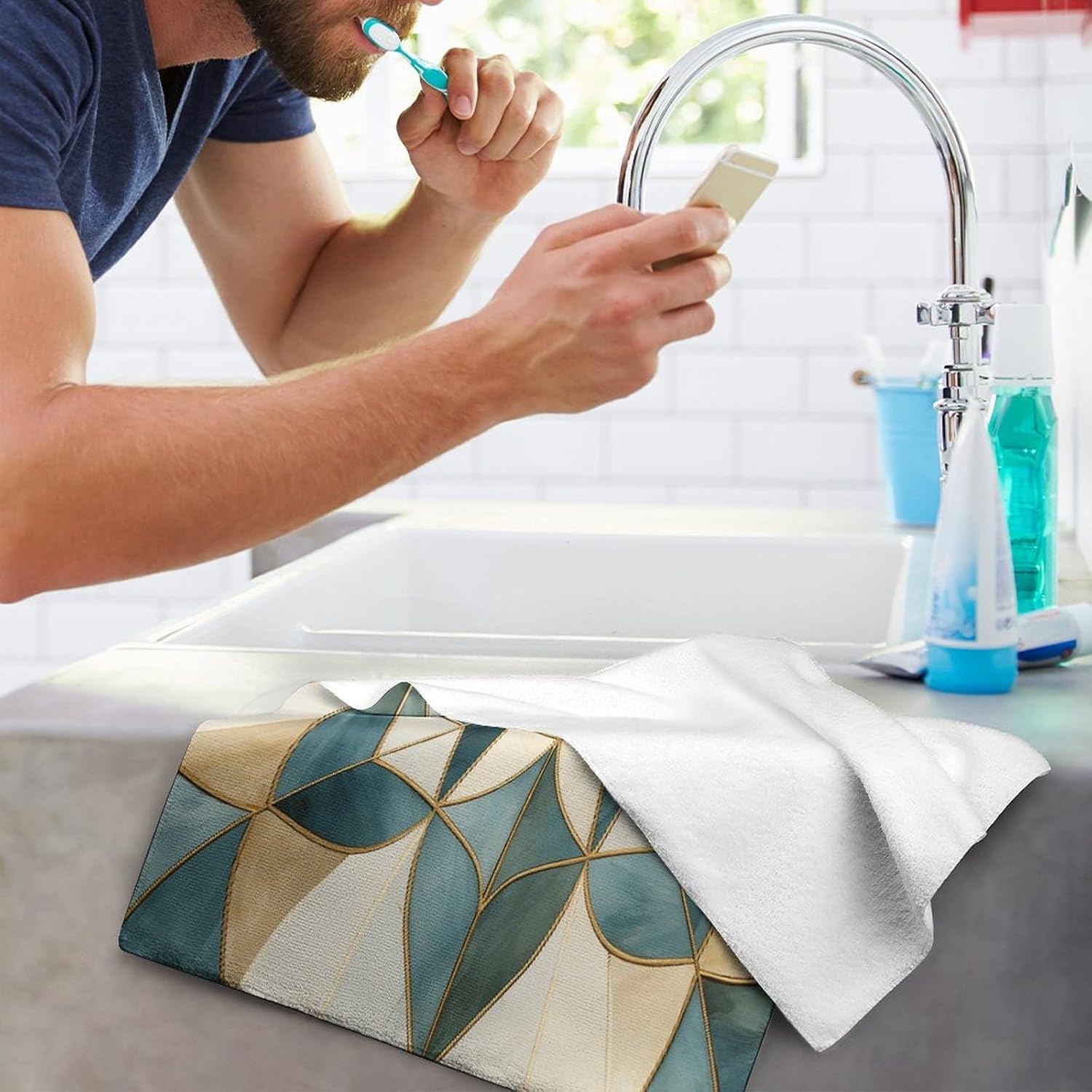 Light Emerald and Brown Towel,Soft Feel,Microfiber Towel,Absorbent and Quicker to Dry,​Hand Towel for Gym Travel Camp Pool Daily 13.8 * 28.7 in