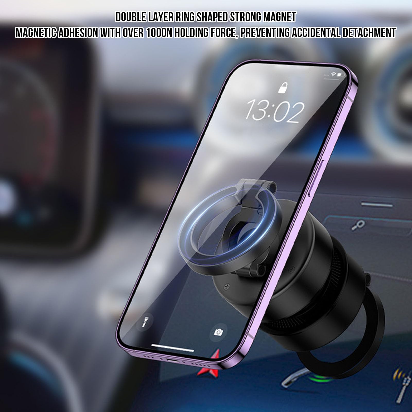 Soporte magnético de teléfono de Coche con succión al vacío, Soporte magnético Fuerte de aleación de Aluminio para teléfono móvil, salpicadero de Cristal para Parabrisas de Coche (Negra)