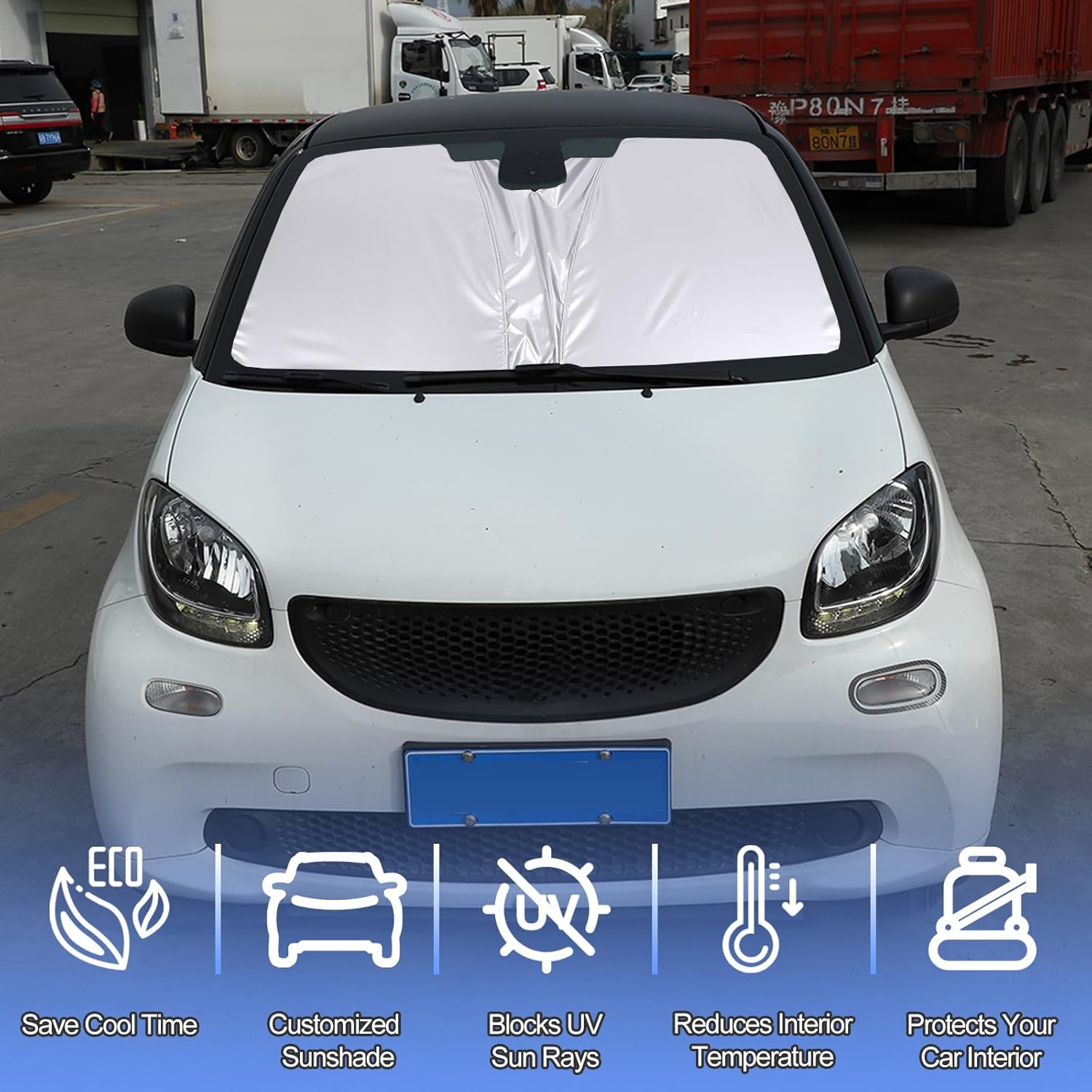 Front Windshield Sunshade for Benz Smart fortwo forfour 453 451 450 2016-2021 Windshield Sun Shade Sun Visor UV Blocker Privacy Protector Custom Sunscreen Heatshield Resilient & Expeditious