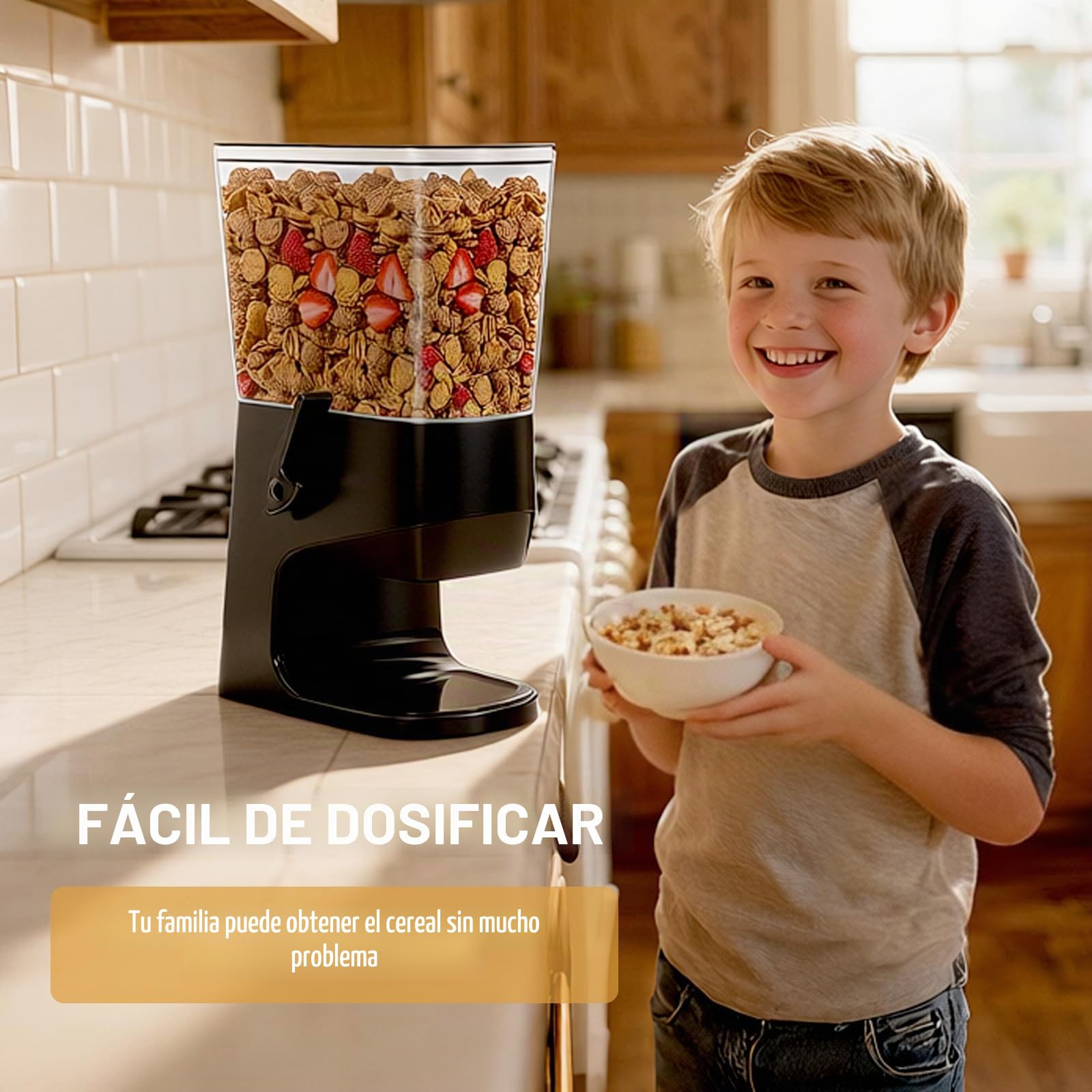 Tokokimo Dispensador Cereales, No Aplasta los Cereales al Servir, Cereal Dispenser de 3,2 L y Dispensador de Cornflakes, ideal Para Dulces, Frutos Secos, Alubias, Granola (Negro, Pack de 1)