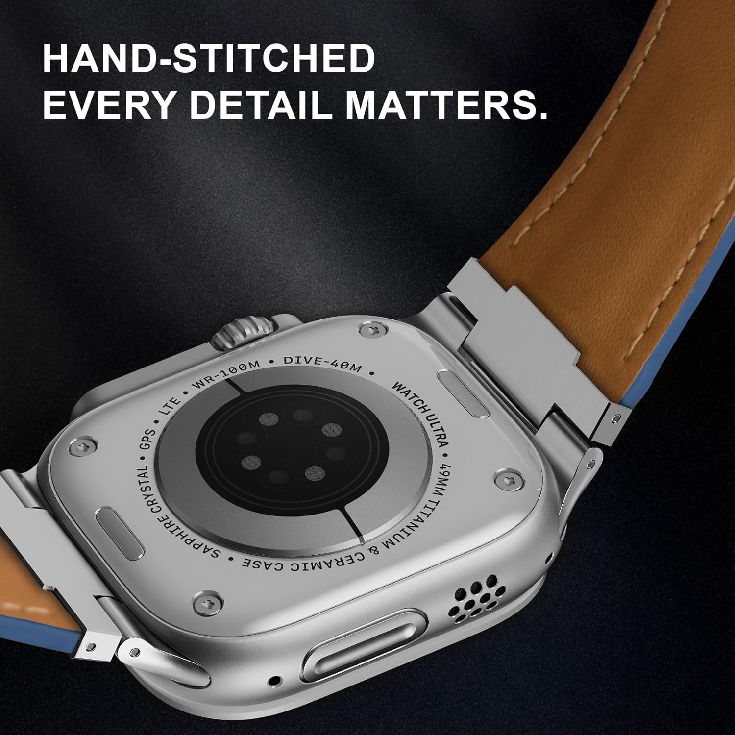 Rugged Leather Band Compatible with Apple Watch Ultra Band 49mm 46mm 45mm 44mm for Men,Vintage Genuine Leather Replacement Strap for iWatch Ultra 3 2 1,SE 3 2 1,series 11 10 9 8 7 6 5 4 - Image 3