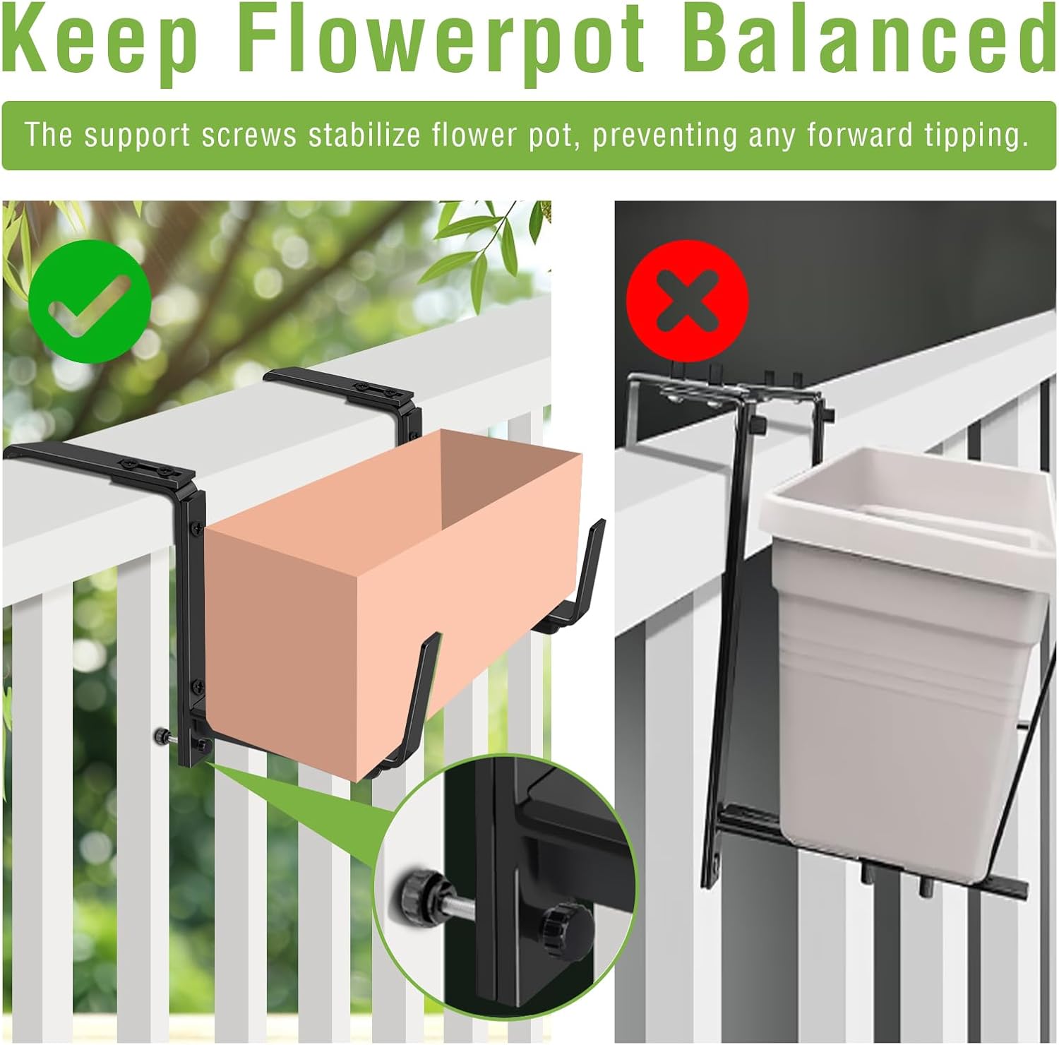 Window Box Brackets, Adjustable Hanging Railing Planter Box Brackets, Heavy Duty Wall Mount Iron Flower Box Holder for Outdoor Windowsill, Balcony, Garden, and Fence (4 Pack)