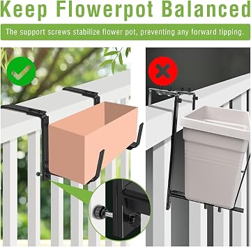 Window Box Brackets, Adjustable Hanging Railing Planter Box Brackets, Heavy Duty Wall Mount Iron Flower Box Holder for Outdoor Windowsill, Balcony, Garden, and Fence (4 Pack)