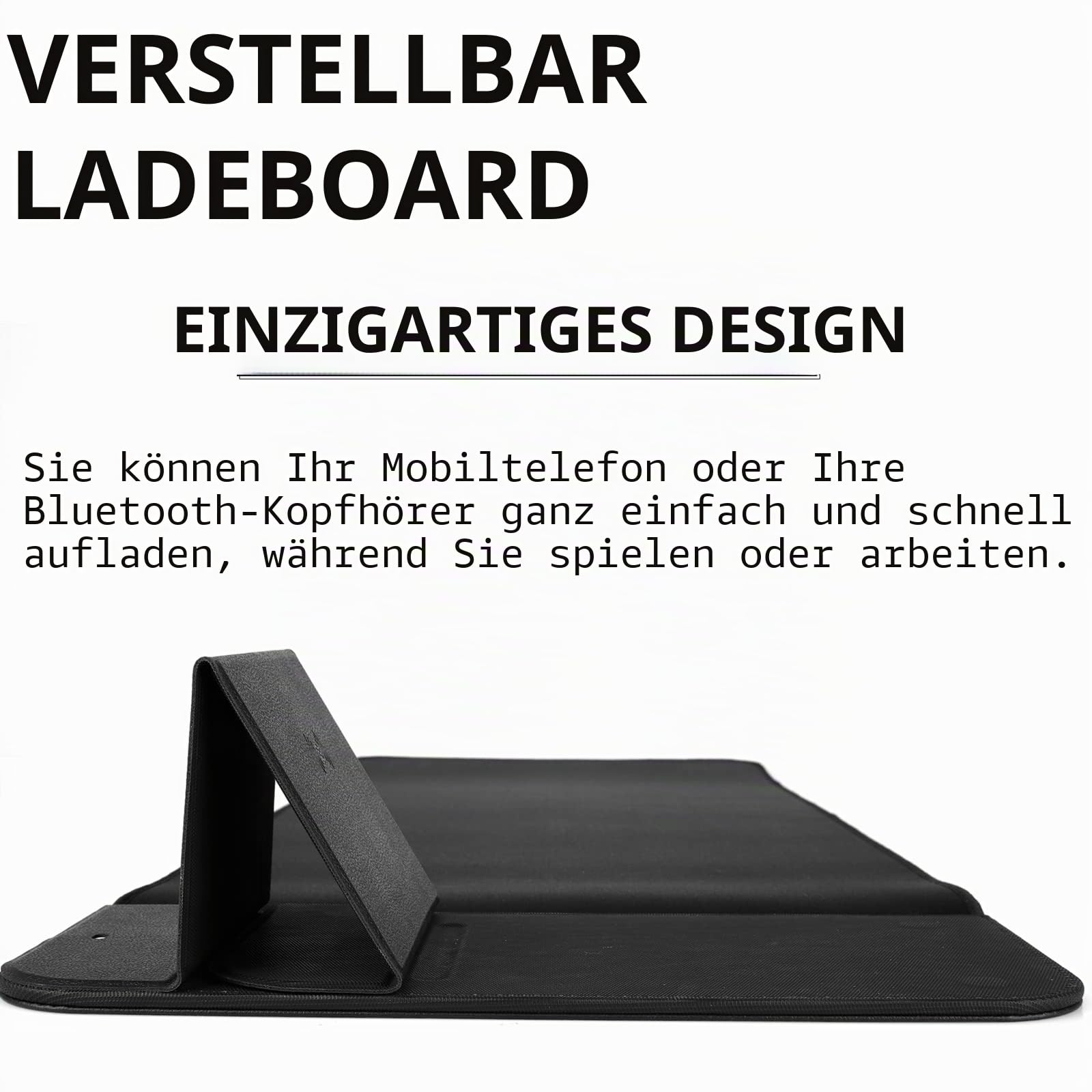 Gaming Mauspad 15W Qi Mousepad Drahtloses schnellladendes Mauspad Faltbarer Telefonhalter Kabelloses Laden für I-Phone Pro Handy, Kopfhörer, große Mousepad Basis Computer.