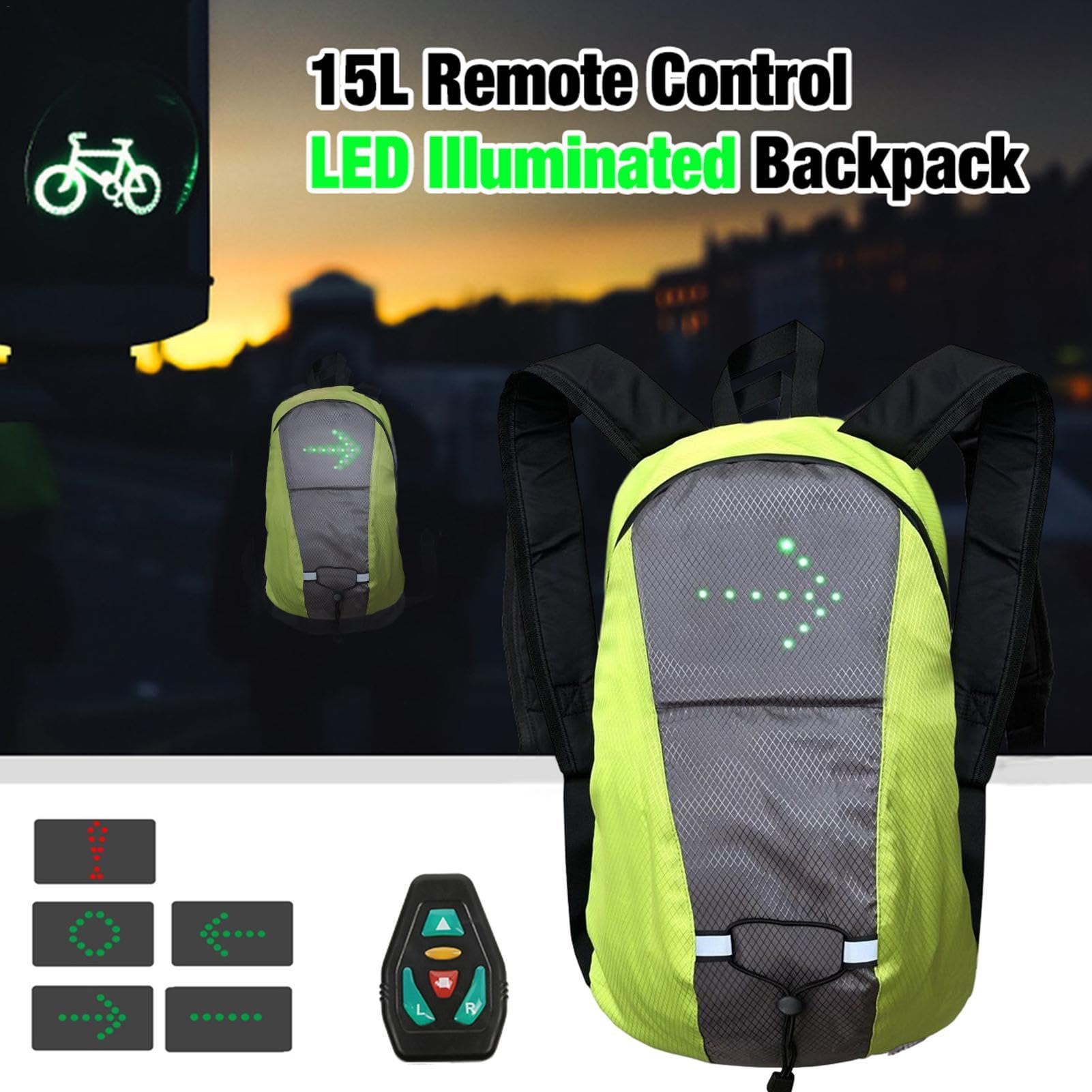 15L Zaino Da Bicicletta, Zaino Luminoso LED, Gilet Da Ciclismo A LED, Riflettente Gilet Da Ciclismo con Indicatore Di Direzione, Zaino Bici Ricaricabile USB per Ciclismo Esecuzione