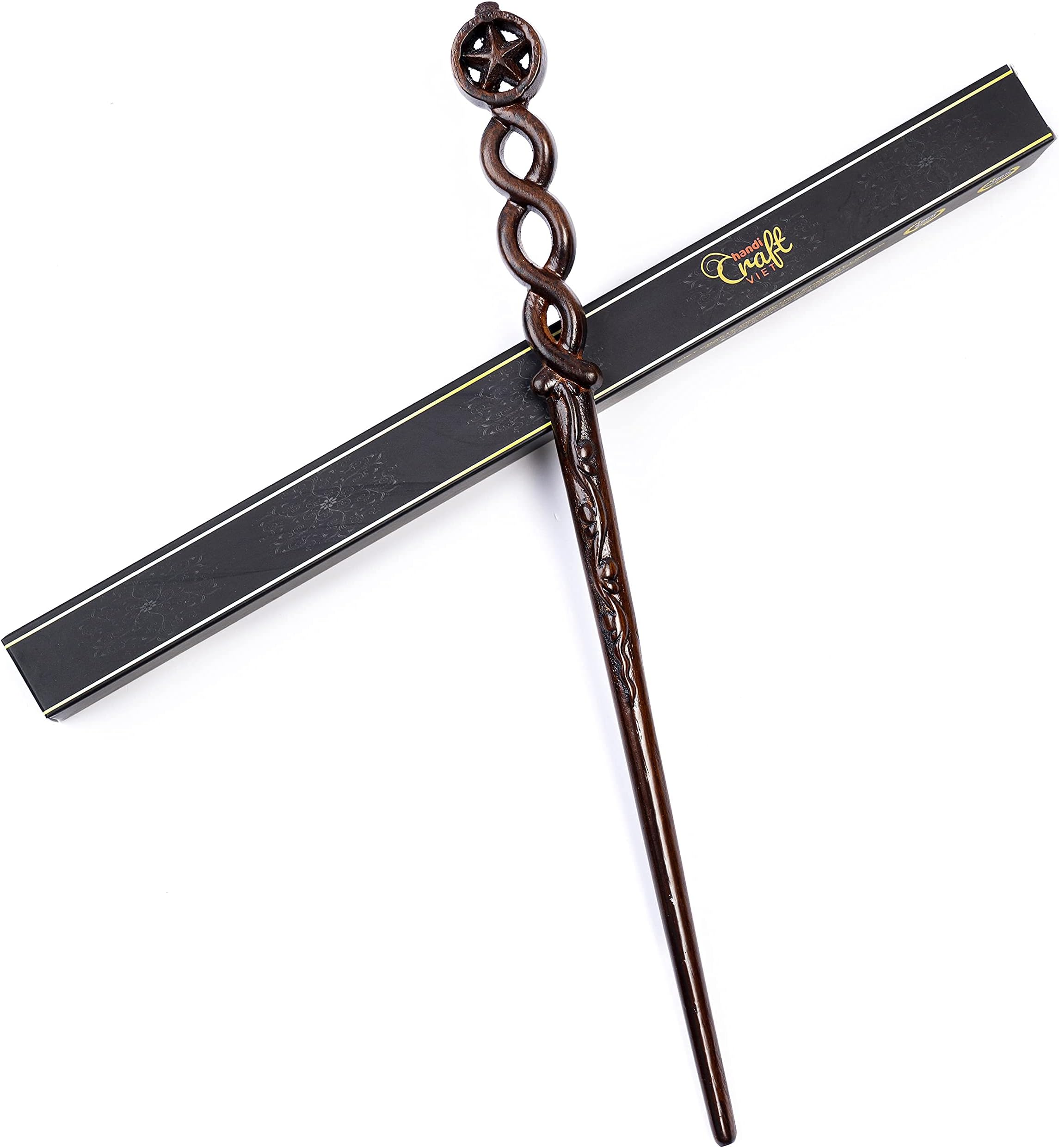 Handicraftviet Hand Carved Wood Magic Wand/Witch Wand Real Wood/Wizard Wands 15' for Halloween, Christmas and Birthday Party/Wooden Wand Star (S5)
