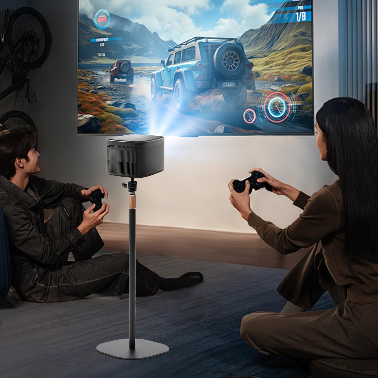 Support de projecteur métallique, pied en métal lourd avec pics 1/4, hauteur réglable de 65-120 cm, pivotant 360 °, charge stable jusqu'à 3 kg