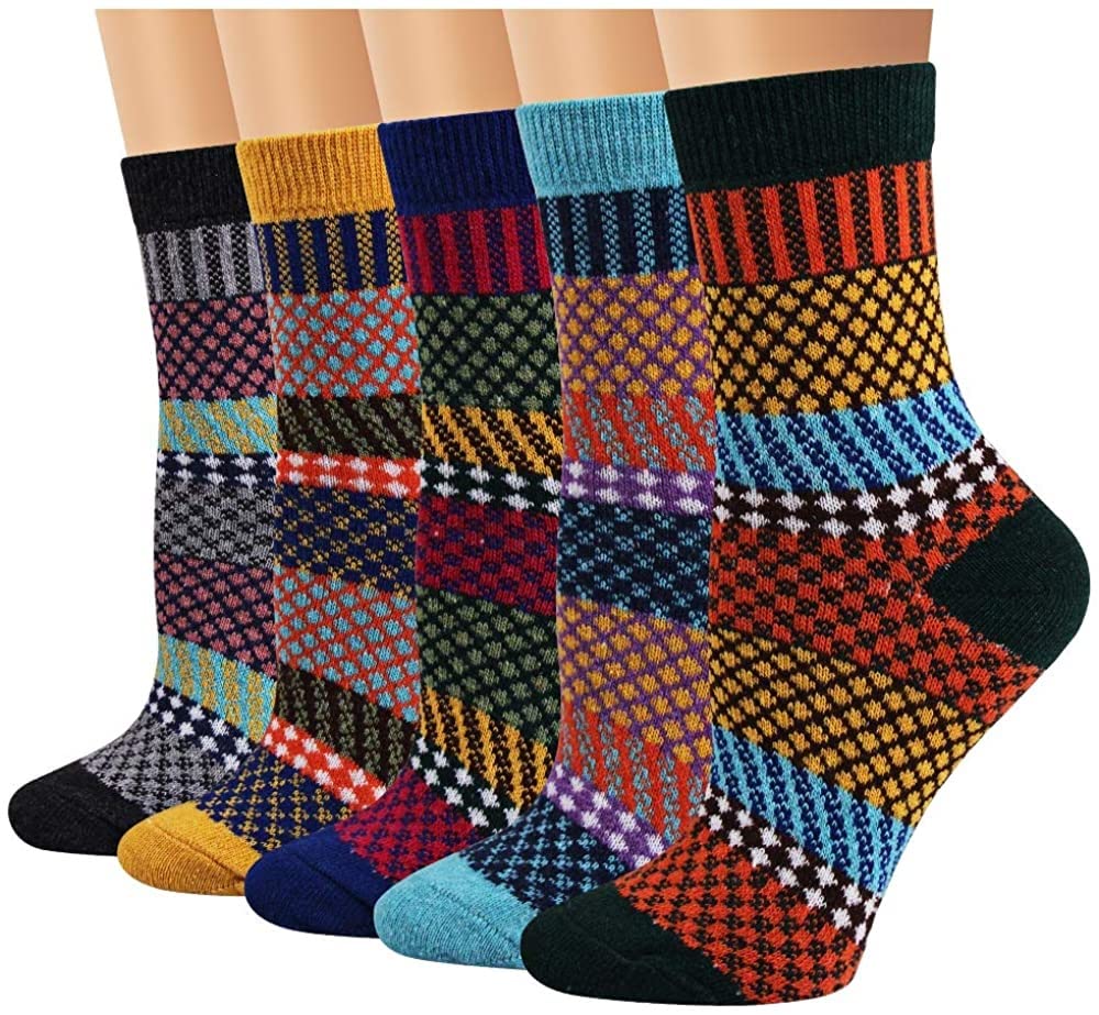 Women Wool Socks Vintage Style Winter Warm Soft Thick Knit Wool Multicolor Socks Free Size Socks (2 PAIR)-image-32