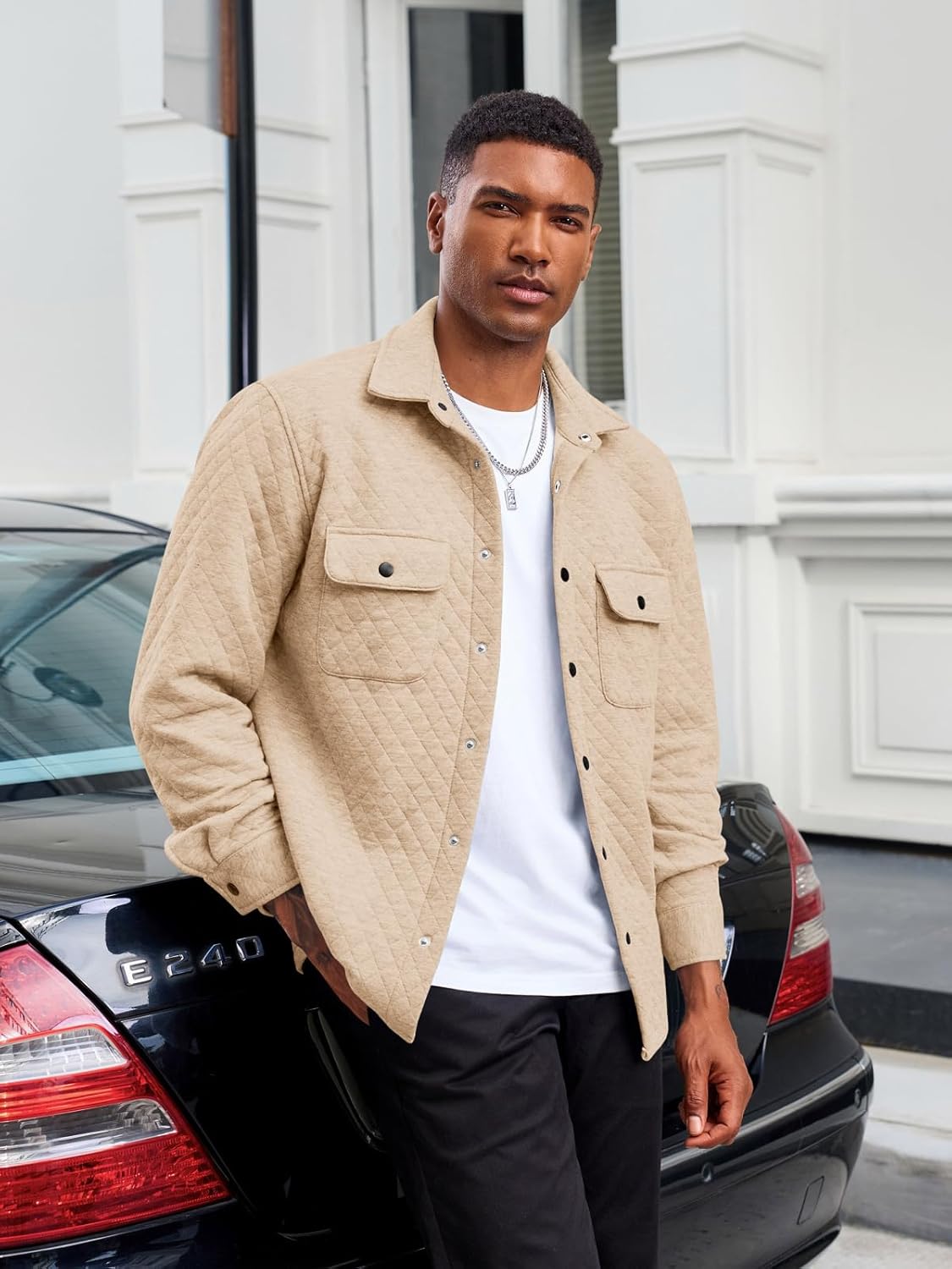 Yousify Mens Casual Shirt Jacket Long Sleeve Button Down Fall Shacket Lightweight Quilted Jackets with Pockets - Image 2