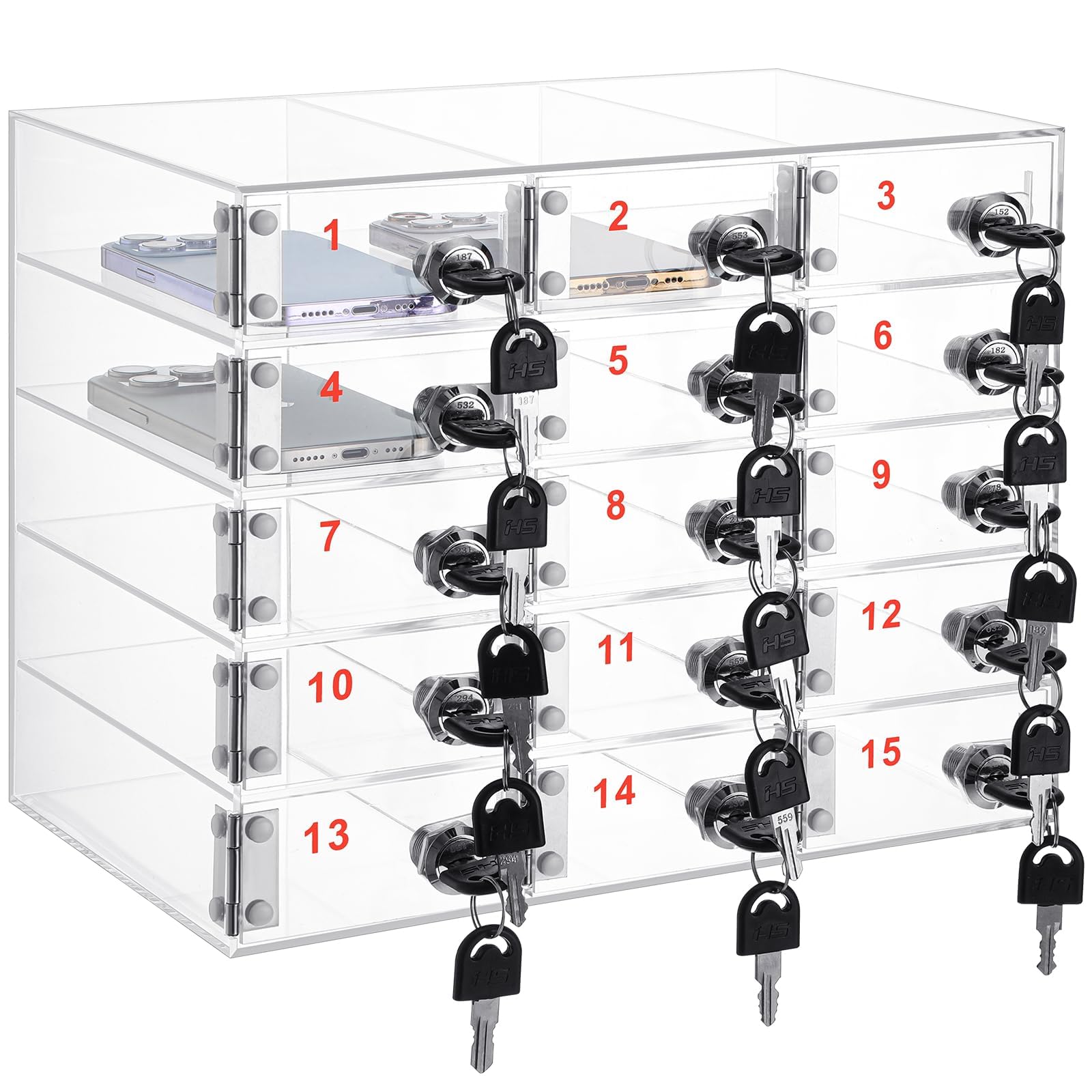 Cell Phone Locker Box Storage Clear with Door Locks for Classroom School Office Factory Employees 15 slots - Acrylic Cell Phone Storage Cabinet