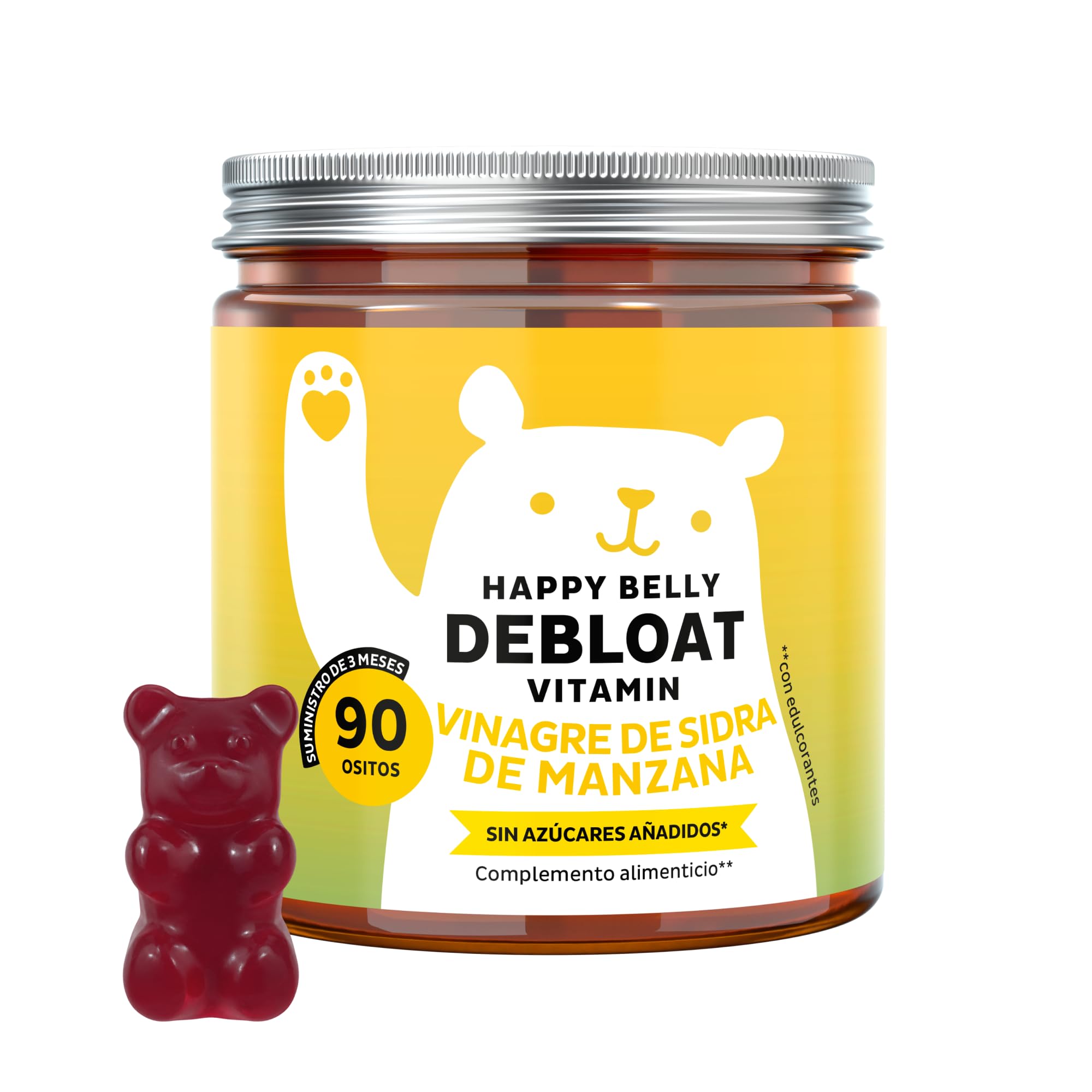 Bears with Benefits - Vinagre de Sidra de Manzana - Digestión - 90 unidades | Happy Belly Debloat - Vinagre de Sidra de Manzana, Vitamine B12, B6 - Cura de 3 meses - Sin Azúcar, Vegano