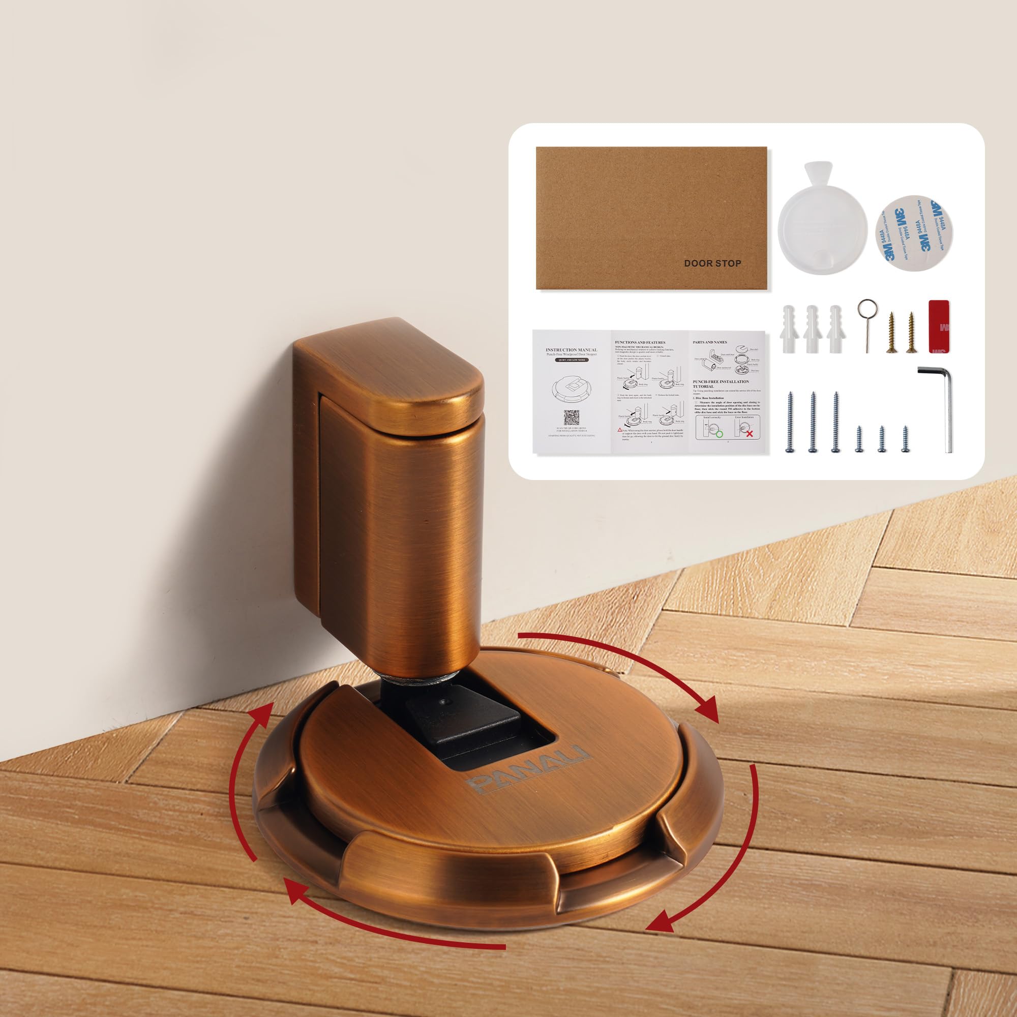 PANALI Magnetic Door Stopper, Windproof Door Stopper, Concealed Retractable Design Strong Adhesive Wall Protector for Kitchens Bedrooms Offices,1 Pack