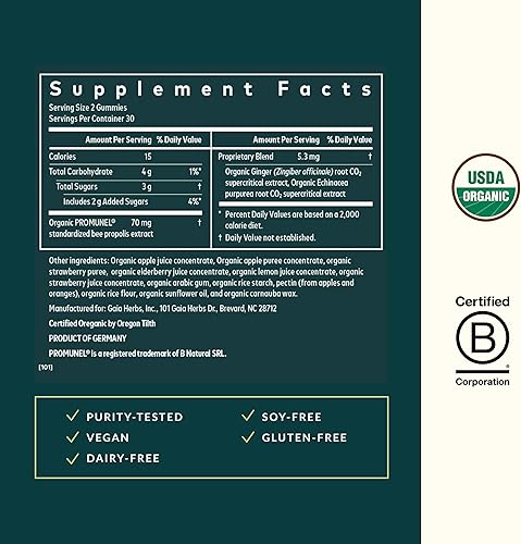 Miniatura 3 de Gaia Herbs Gomitas orgánicas de defensa rápida inmune - Apoya la inmunidad - con propóleos, jengibre y equinácea - 60 gomitas veganas (suministro