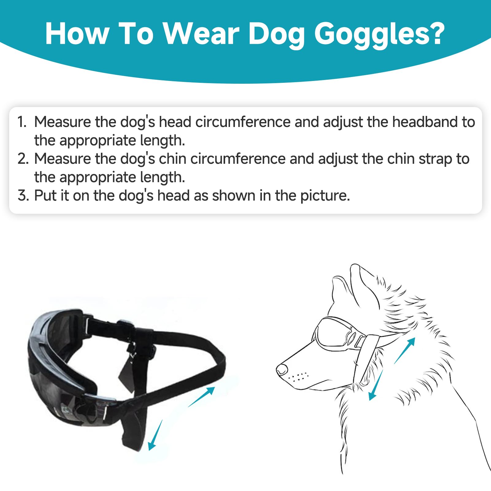 Lunettes de Protection pour Chien, Lunette Protection des Yeux pour Chiens, Lunettes de Soleil Réglables pour Chiens, avec Anti UV, Coupe Vent et Anti Poussière, pour Petits