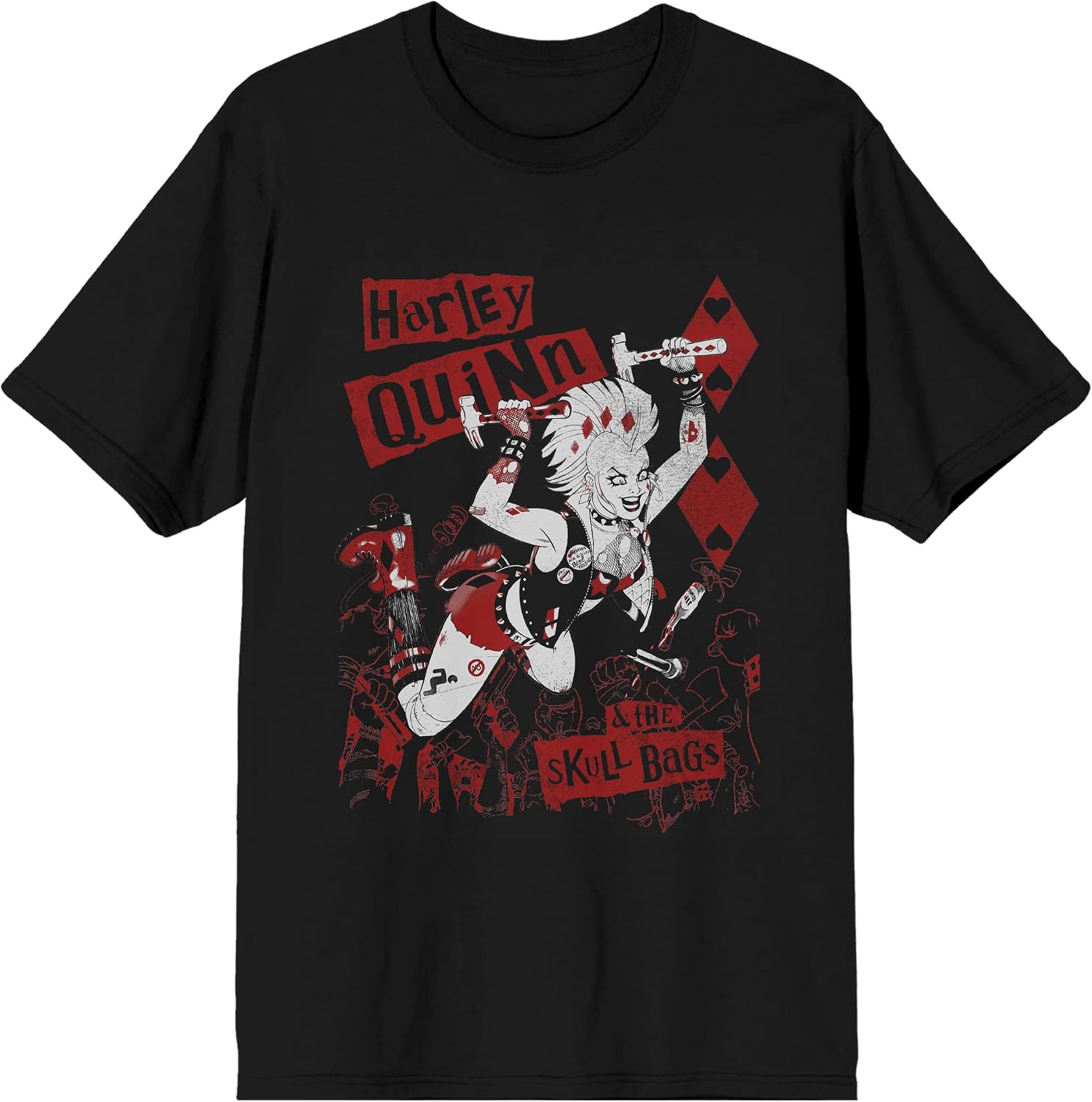 DC Comic Men's Harley Quinn & The Skull Bags Stage Dive Black Graphic Tee