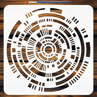 FINGERINSPIRE Mechanical Wheels Painting Stencil with Paint Brush 11.8x11.8inch Reusable Gear Pattern Drawing Template Plastic PET Wheel Gear Stencil Daily Theme Template for Wall Furniture Decor