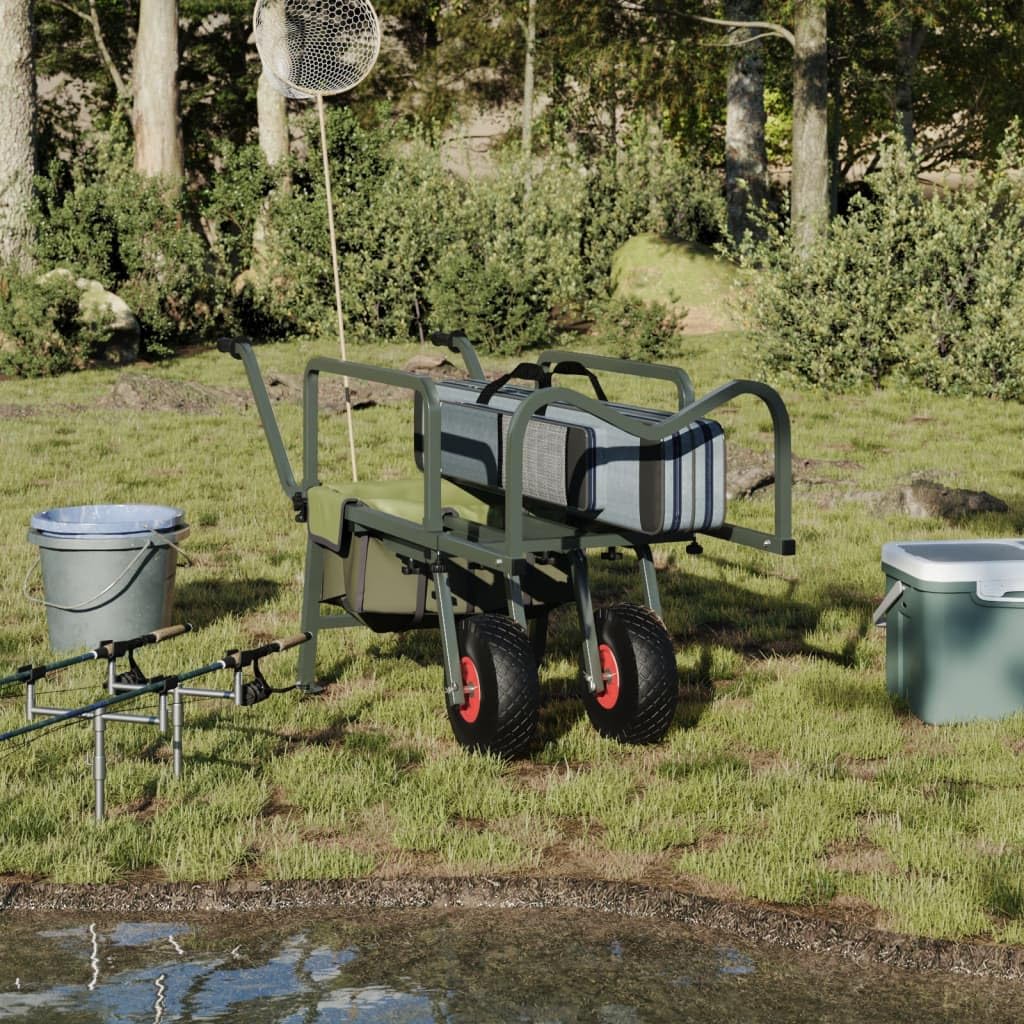 Brokky Carrello da Pesca Verde con 2Ruote Acciaio Verniciato a Polvere|Carrello Trolley Pieghevole Pickup