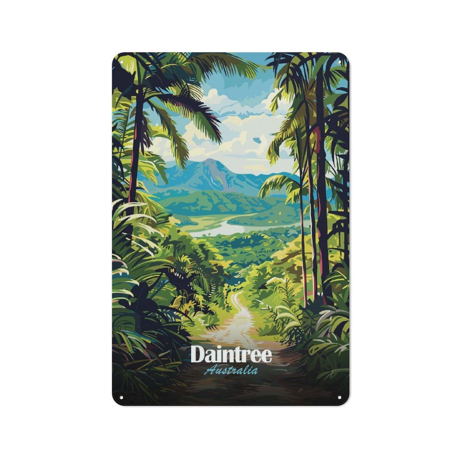 Junmoney Style-16 Retro Metal Wall Plaque 30X20cm Featuring Daintree Rainforest, Australia, Room Wall Plaque For Hallway, Home Bar, Garage Or Study