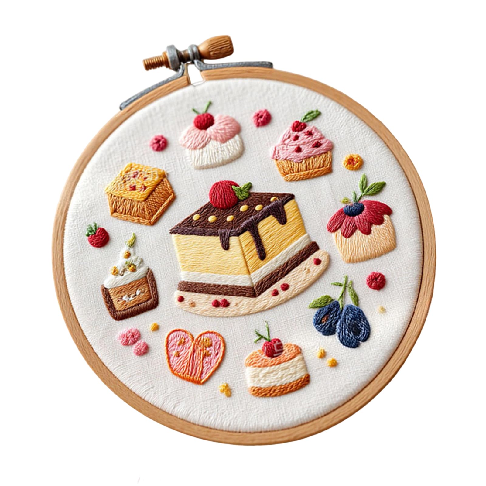 Dessert Theme Embroidery Set with Instruction Stitching Hoop Embroidery Threads and Needle for Art Craft Creative Supplies