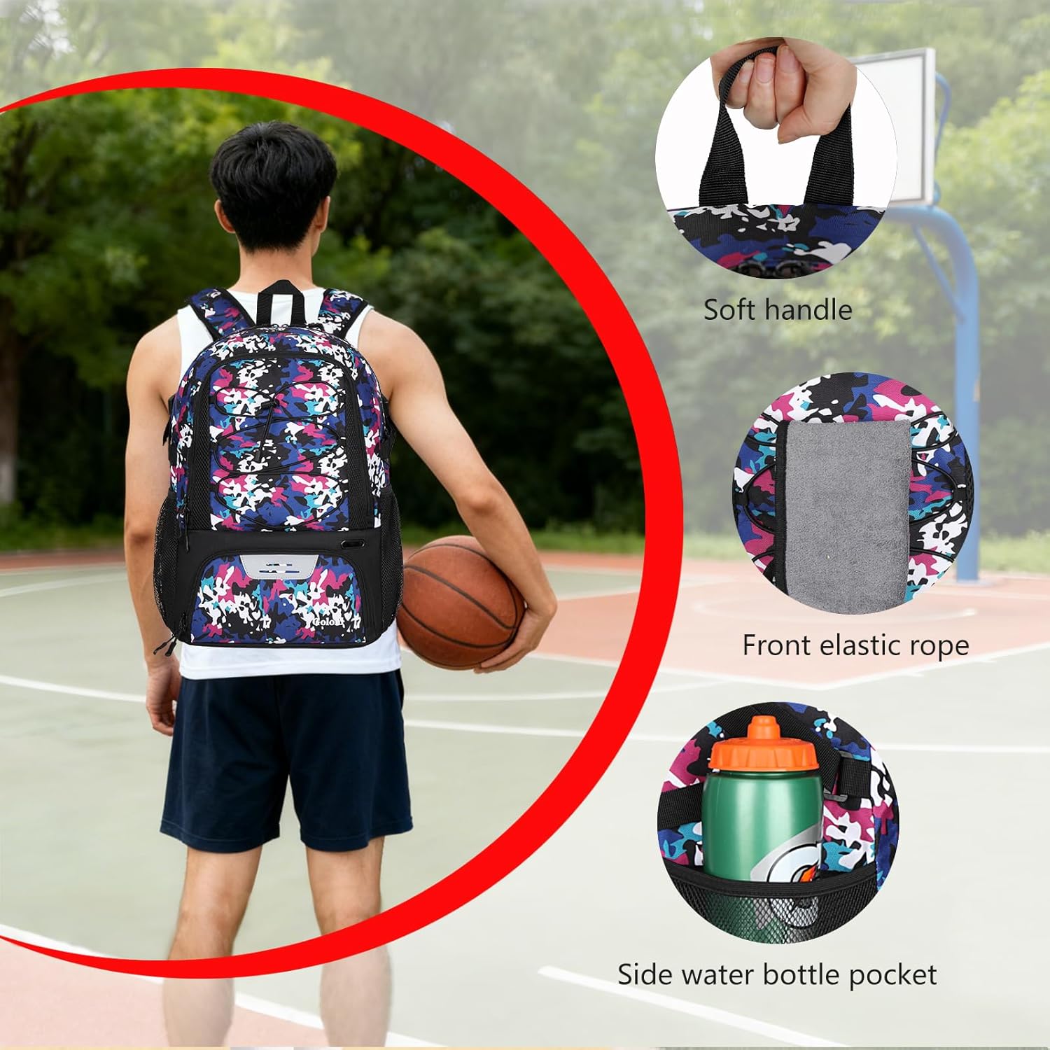 Goloni Basketball Backpack,Large Sports Bag with Ball Compartment & Shoe Compartment,Basketball Bag Fit Volleyball, soccer,Gym - Image 4