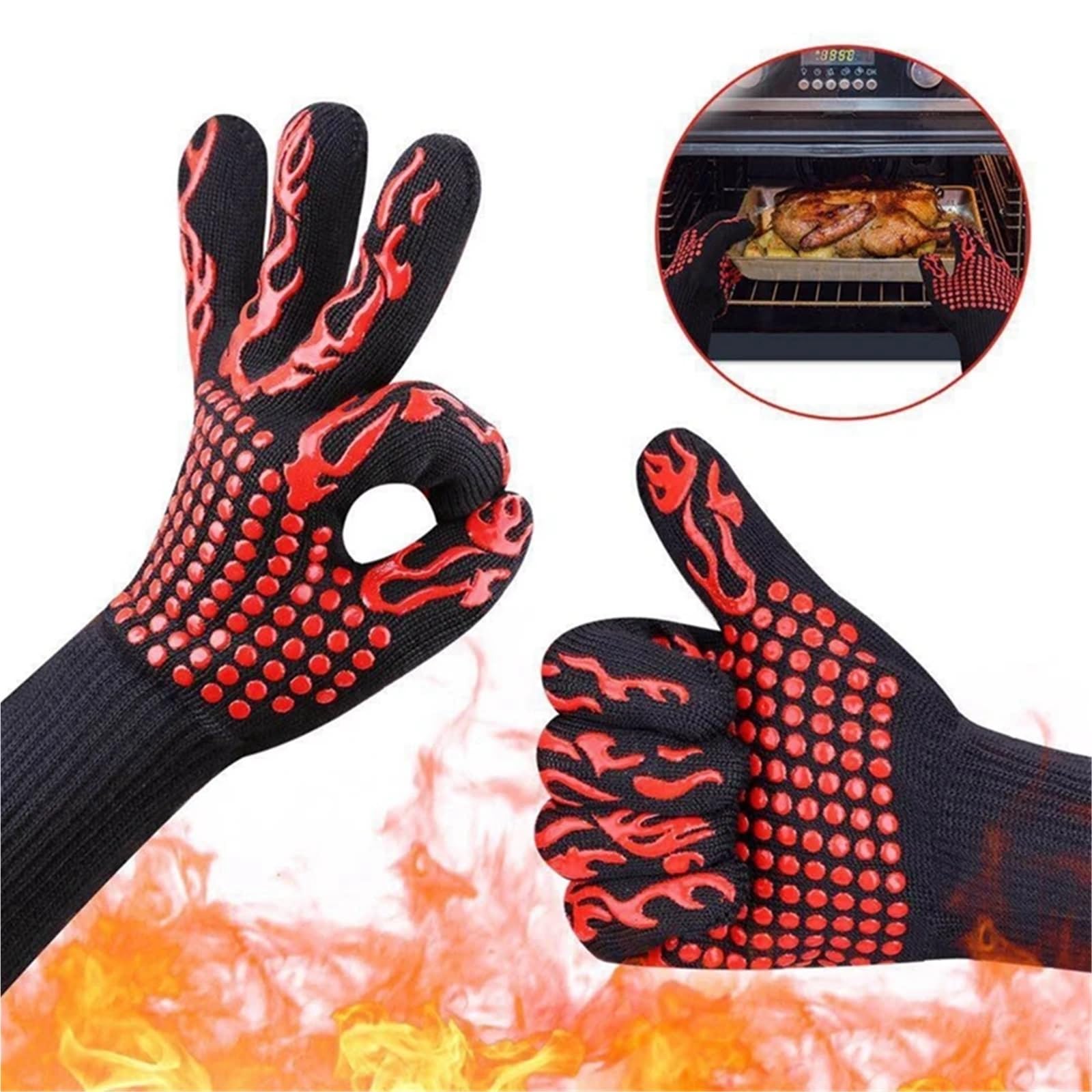 Guantes ignífugos de Cocina, Guantes Silicona Gruesos Resistentes al Calor for Barbacoa, Manoplas for Parrilla, for Lavar Platos, Hornear, Horno, for Asar para Barbacoa(1Pair Black Dot)