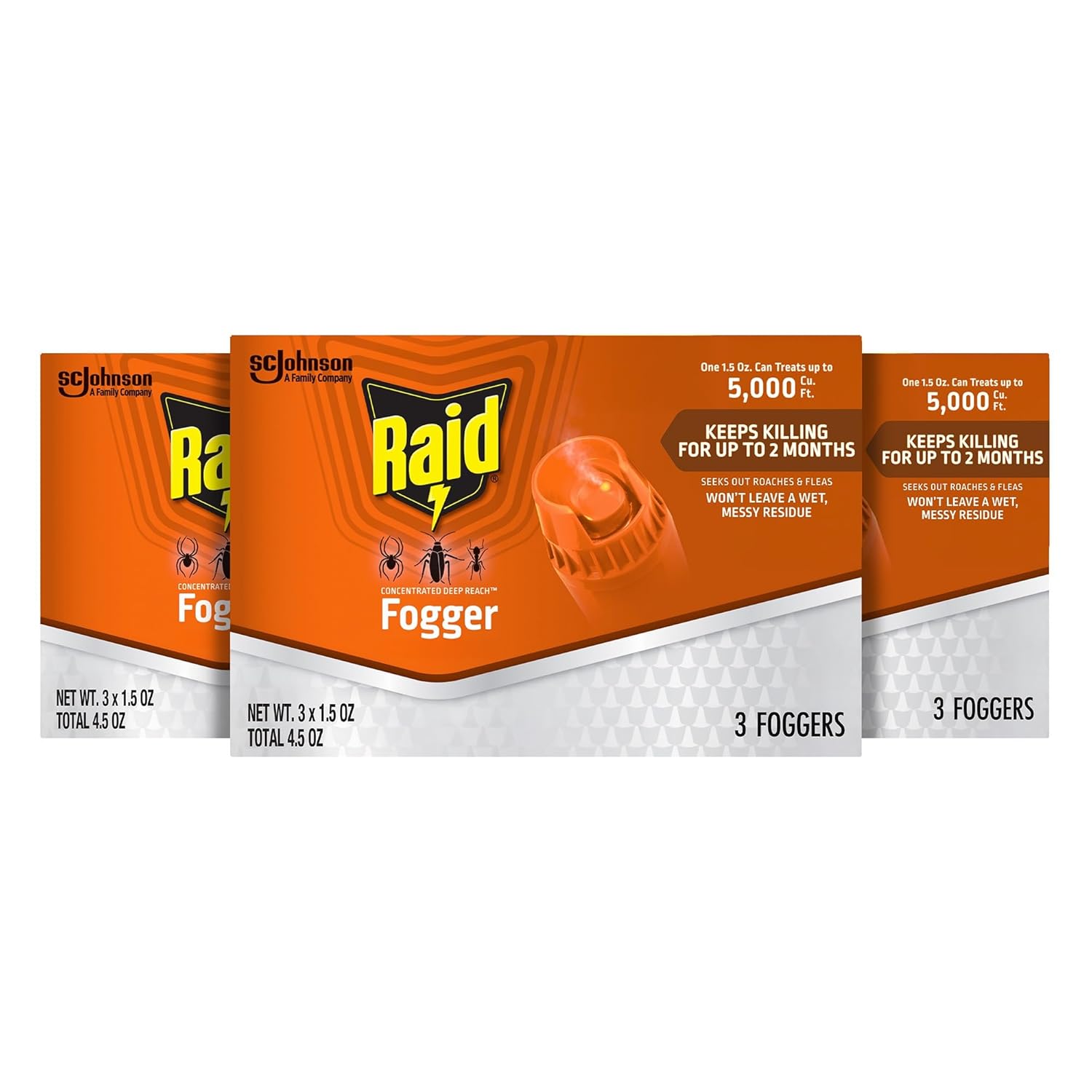 Raid Concentrated Deep Reach Fogger Kills Ants Roaches and Spiders 1.5 Ounce Cans 3 Count (Pack of 3)