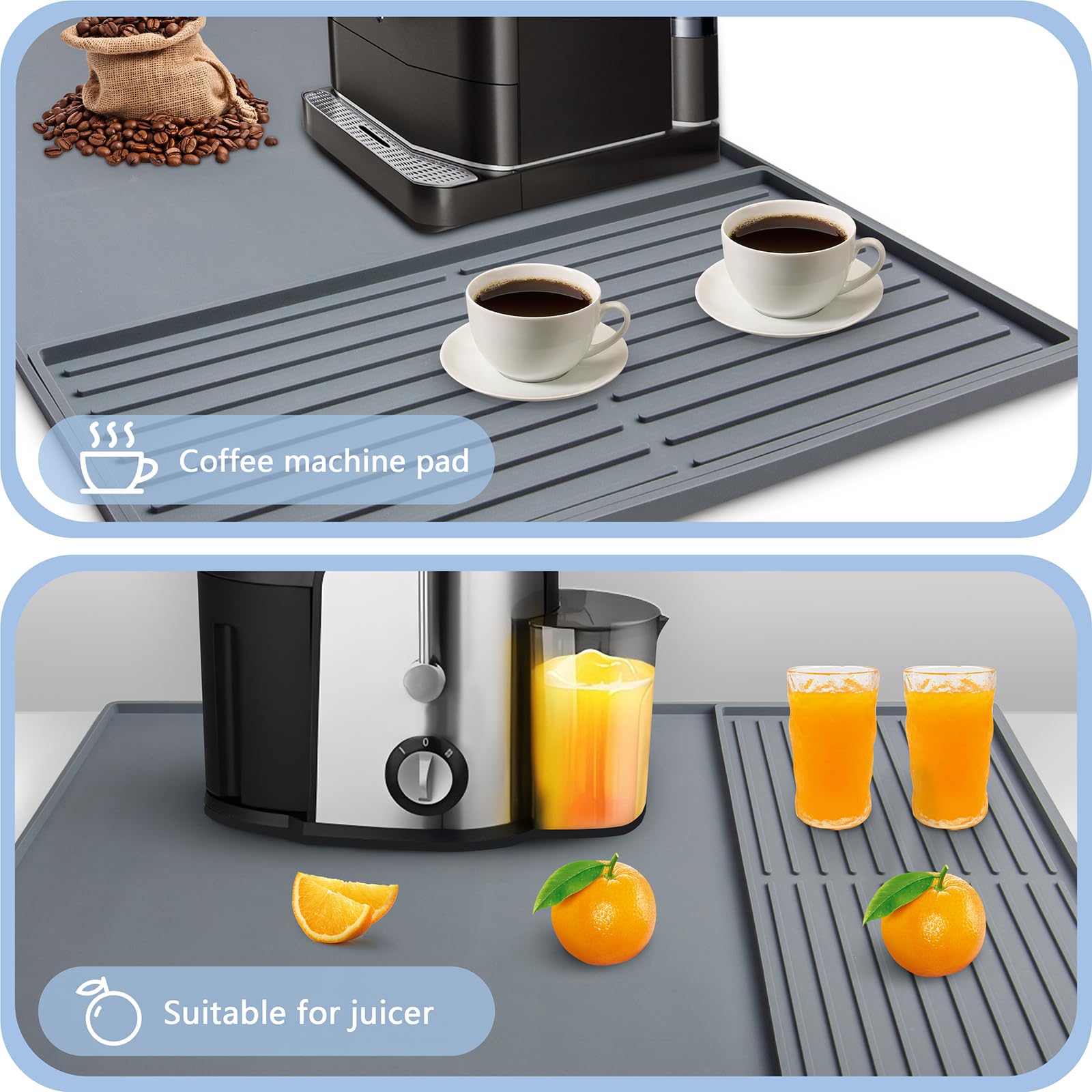 Tappetino in silicone sotto macchina da caffè, 61 x 40,6 cm, con labbro, tappetino da bar per piani di lavoro, accessori da bar, adatto sotto caffettiera, macchina per espresso, tappetino scolapiatti
