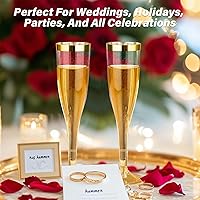Vista 6 de Goodluck Paquete de 48 copas de champán de plástico con purpurina dorada de 6.5 onzas con borde dorado, vasos desechables de champán para brindis