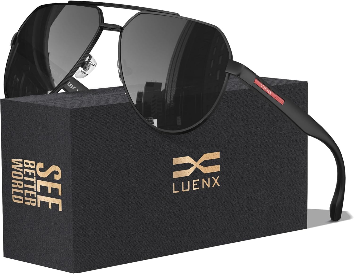 LUENX Aviator Sunglasses for Men Polarized Pilot Shades UV400 Sun Glasses with Accessories