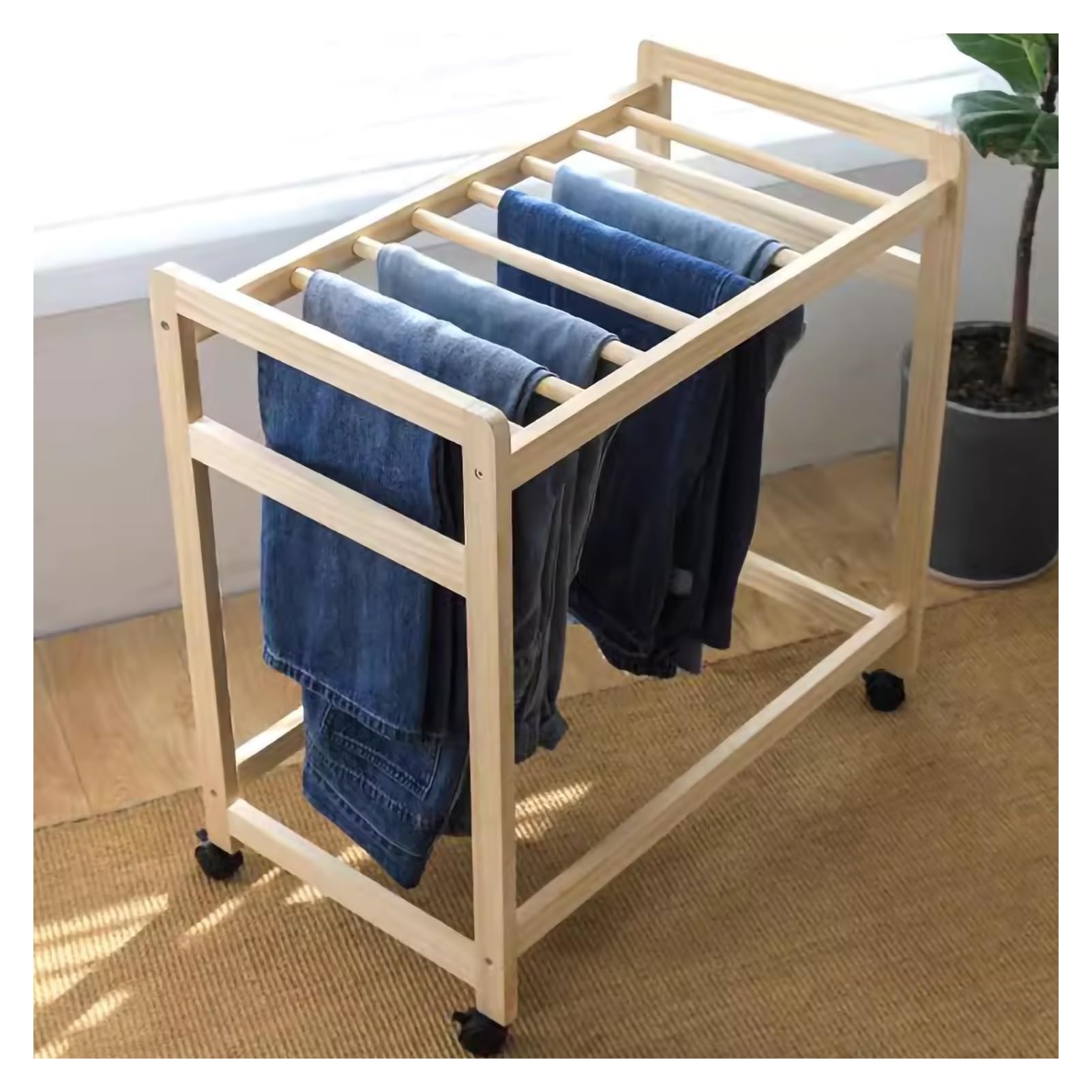 Chariot à pantalons portable sur roulettes anti-plis pour petits placards