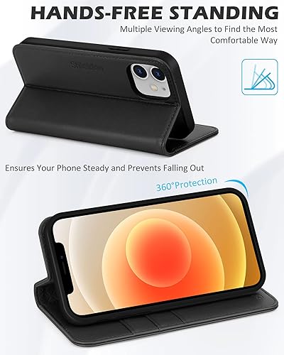Miniatura 5 de SHIELDON - Funda para iPhone 1212 Pro, cuero genuino, cubierta magnética, tarjetero con bloqueo RFID, kickstand, funda protectora a prueba de