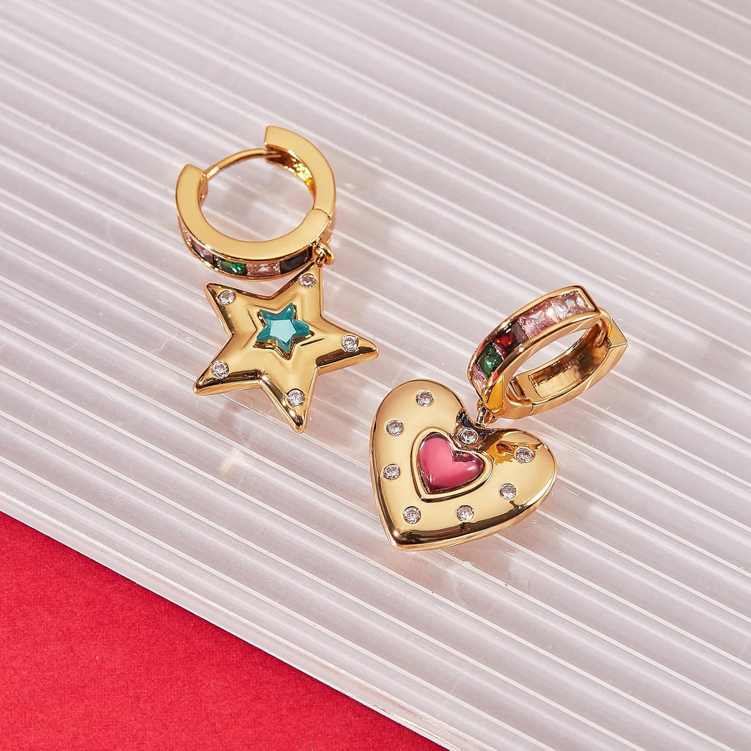 Ornaland Dangle Hoop Earring for Women 18K Gold Plated Personalized Heart Star Charms Zirconia Dainty Earring Jewelry Gift for Women - Image 3