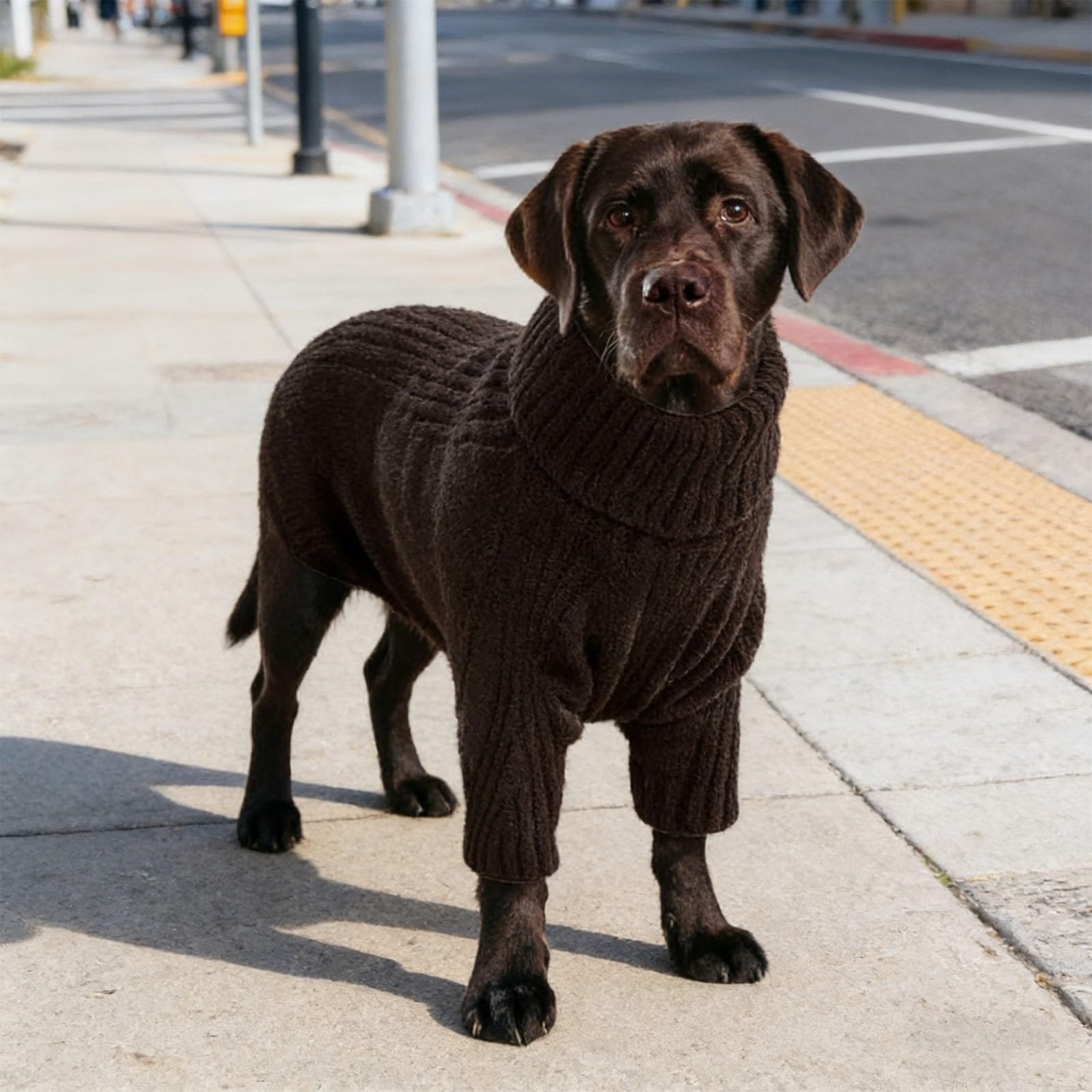 Pull pour chien en tricot thermique - Grand pull à col roulé - Pour chiens extra grands - Élastique - Vêtement pour chien par temps froid (noir, L)