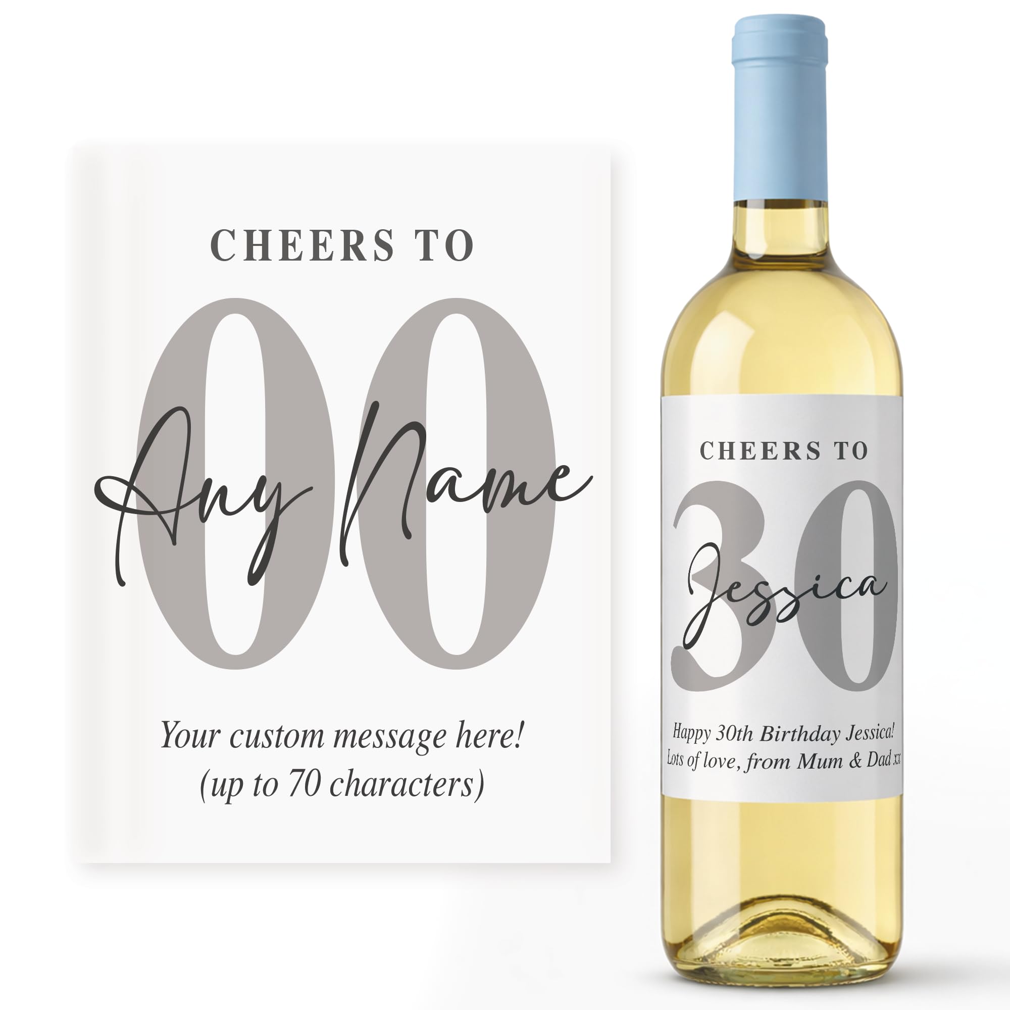 Personalised Wine Bottle Label | Cheers to Birthday Sticker | Custom Age & Name Wine Label | 30th 40th 50th Birthday Gift