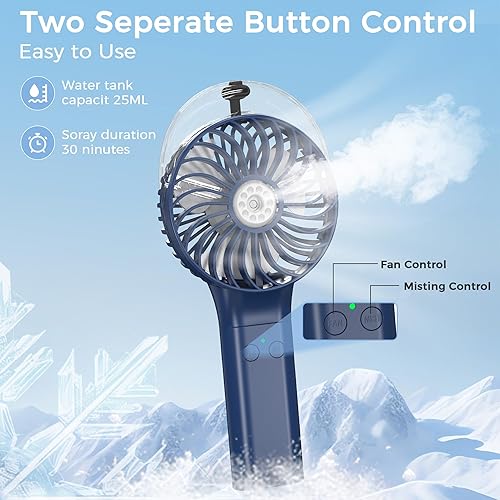 Miniatura 4 de COMLIFE Ventilador de nebulización portátil de mano, funciona con batería recargable de 3000 mAh, plegable de 180°, mini ventilador personal