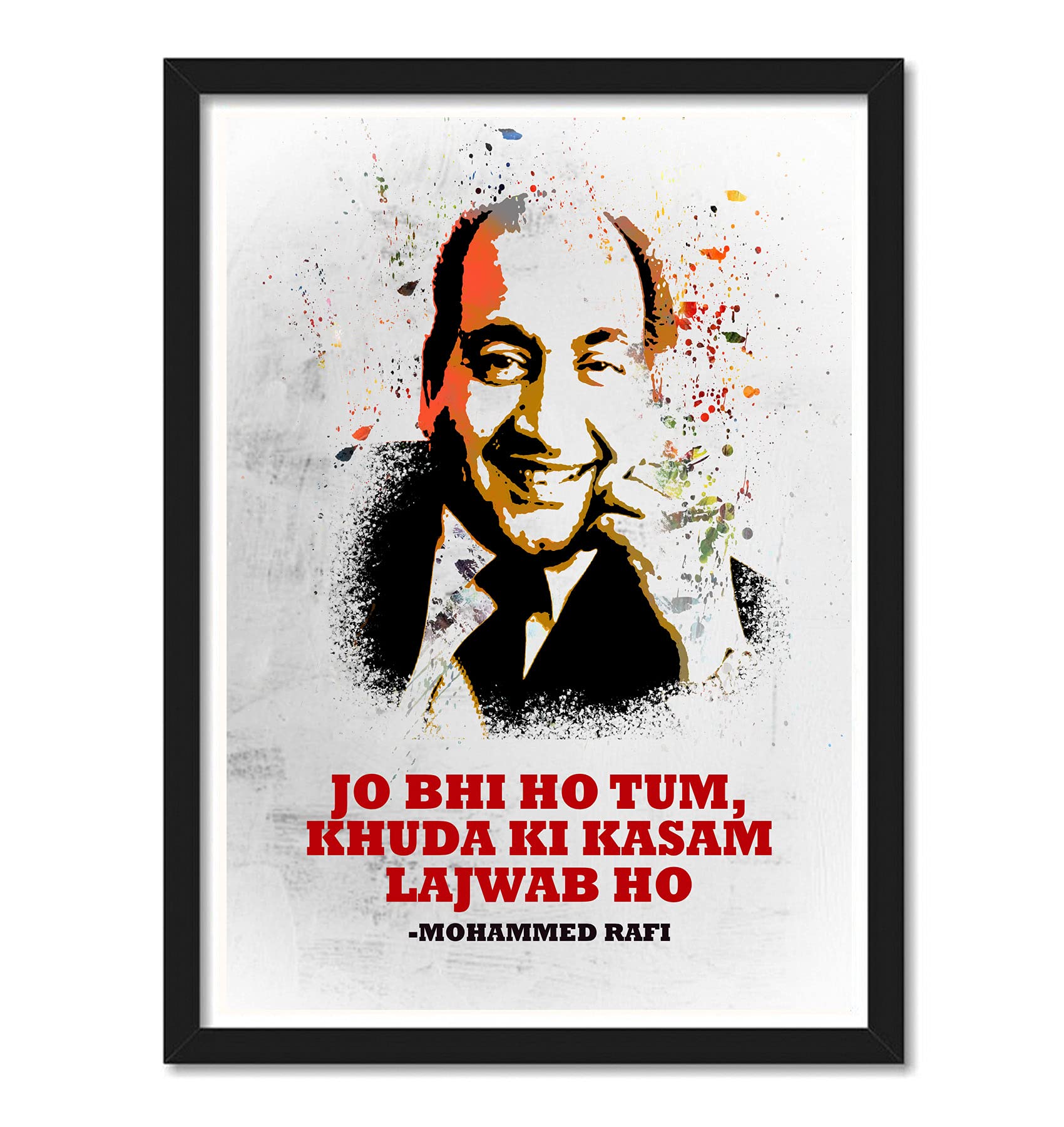 gray wall Mohammed Rafi Popart Framed Poster, Multicolour, Print, 10inch x 13inch for Room Office Wall