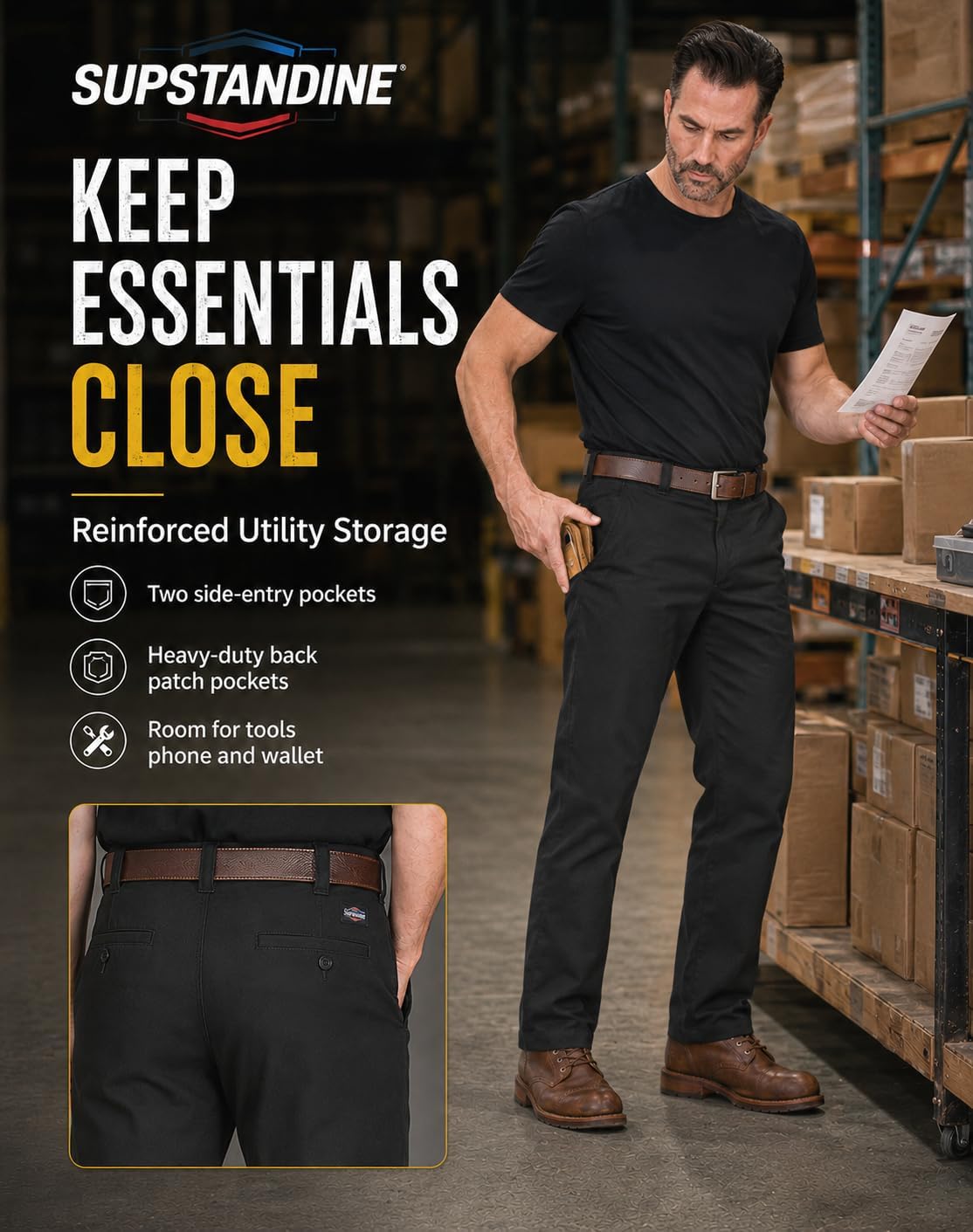 Work Pants for Men Straight Leg Regular Fit Poly Cotton Twill
