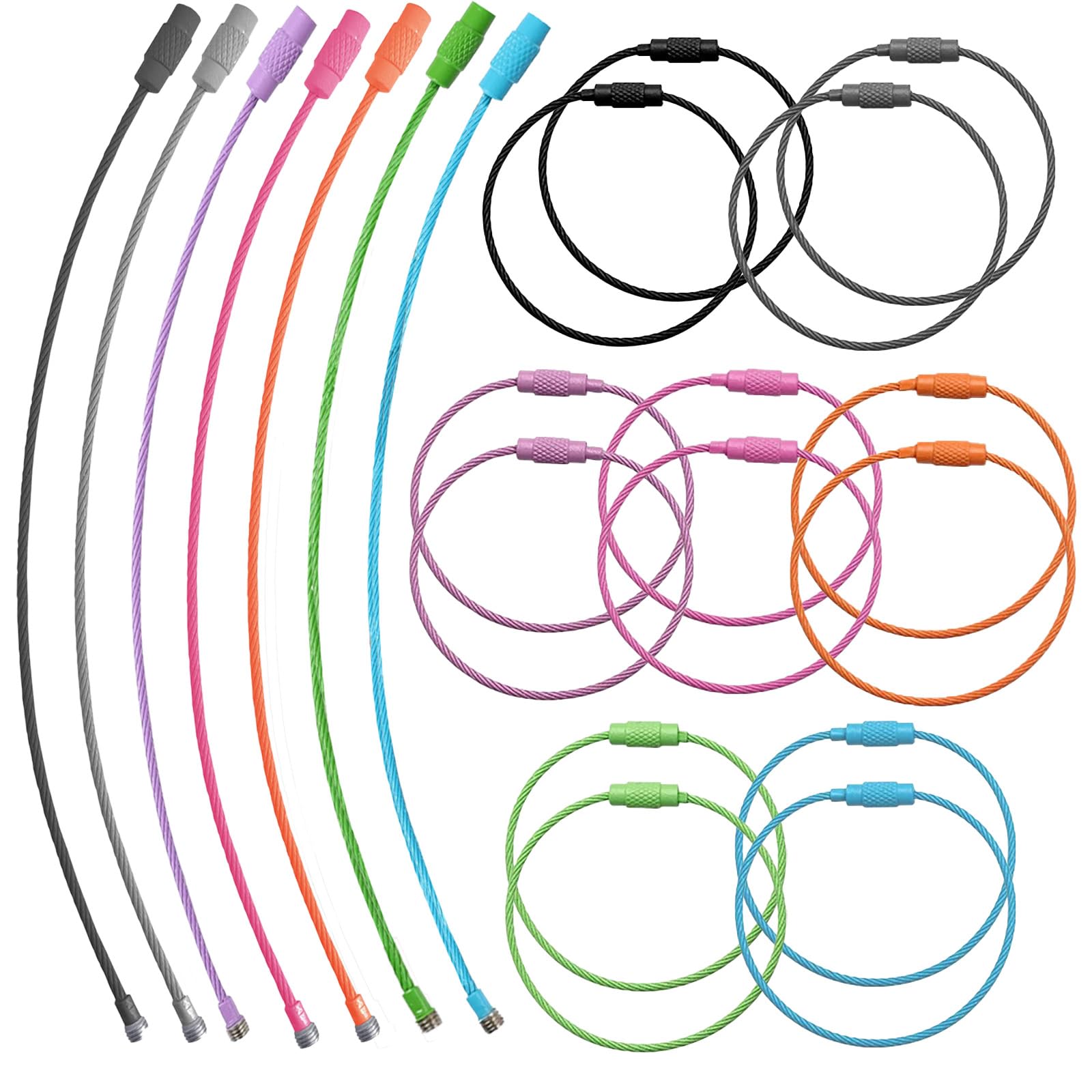 SugeruKey Rings Cable 21 Pieces, 7 Colours Key Ring Stainless Steel Large, Key Ring Wire Rope Keychain for Hanging Suitcase Tag, Keys, ID Cover, Binding Carabiner Rings Holder