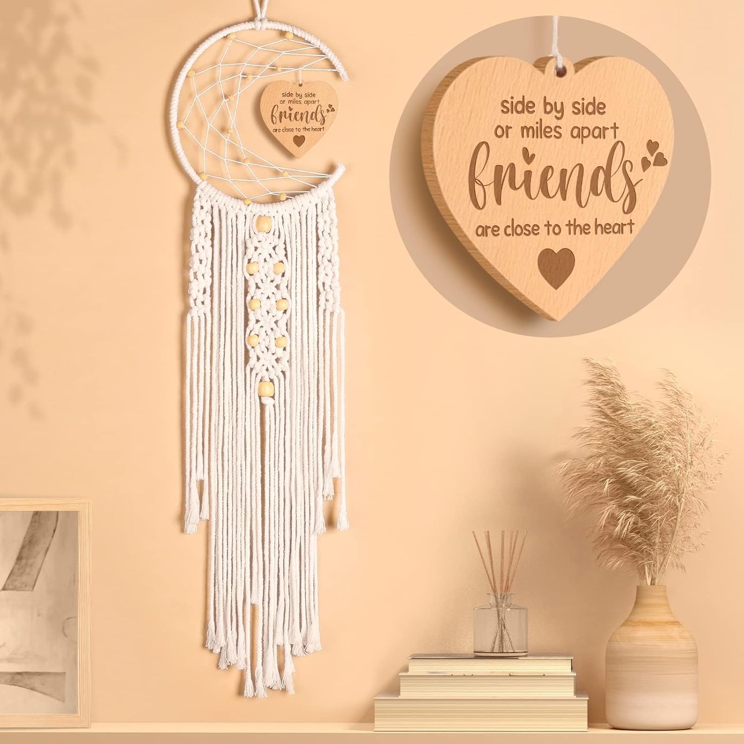 Trabuono for Friends Women, Decoration Dream Catcher with Heart Pendant Birthday Friendship Gift for Best Female Friends, BFF, Soul Sister, Bestie, Boho Room Wall Decor