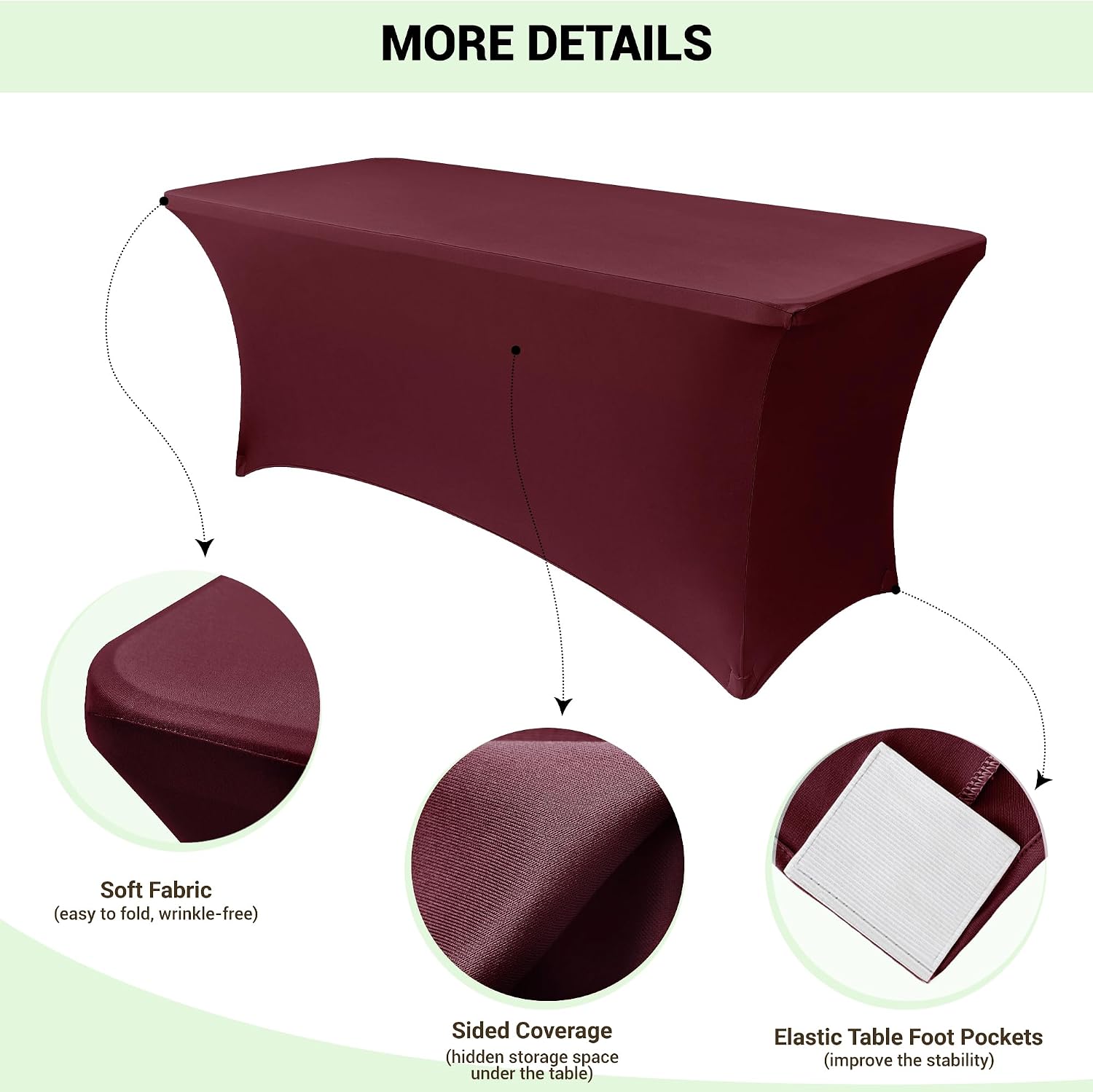 Condition photo showing New/Like New for obstal 6ft stretch spandex table cover for standard folding tables - universal rectangular fitted tablecloth protector for wedding, banquet and party, 72l x 30w x 30h inches, wine red, 2pc wine red 6 ft | 2 pack