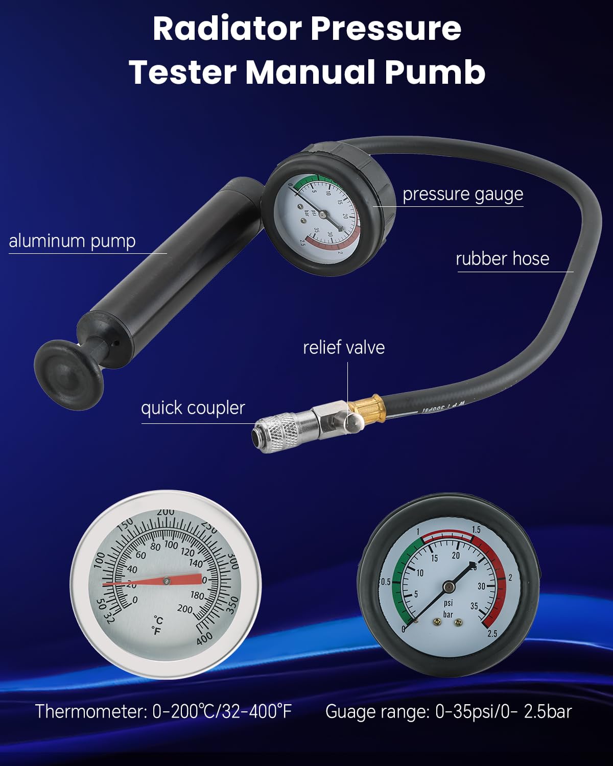 ATPEAM 28tlg Kühlsystem Abdrückgerät Set mit 23 Kühlkörperadaptern, Universales Kühlmittel Vakuum Befüllgerät, Kühlwasser Abdrückgerät für Erkennung von Leckagen im Wassertank des Kühlsystems (28pcs)
