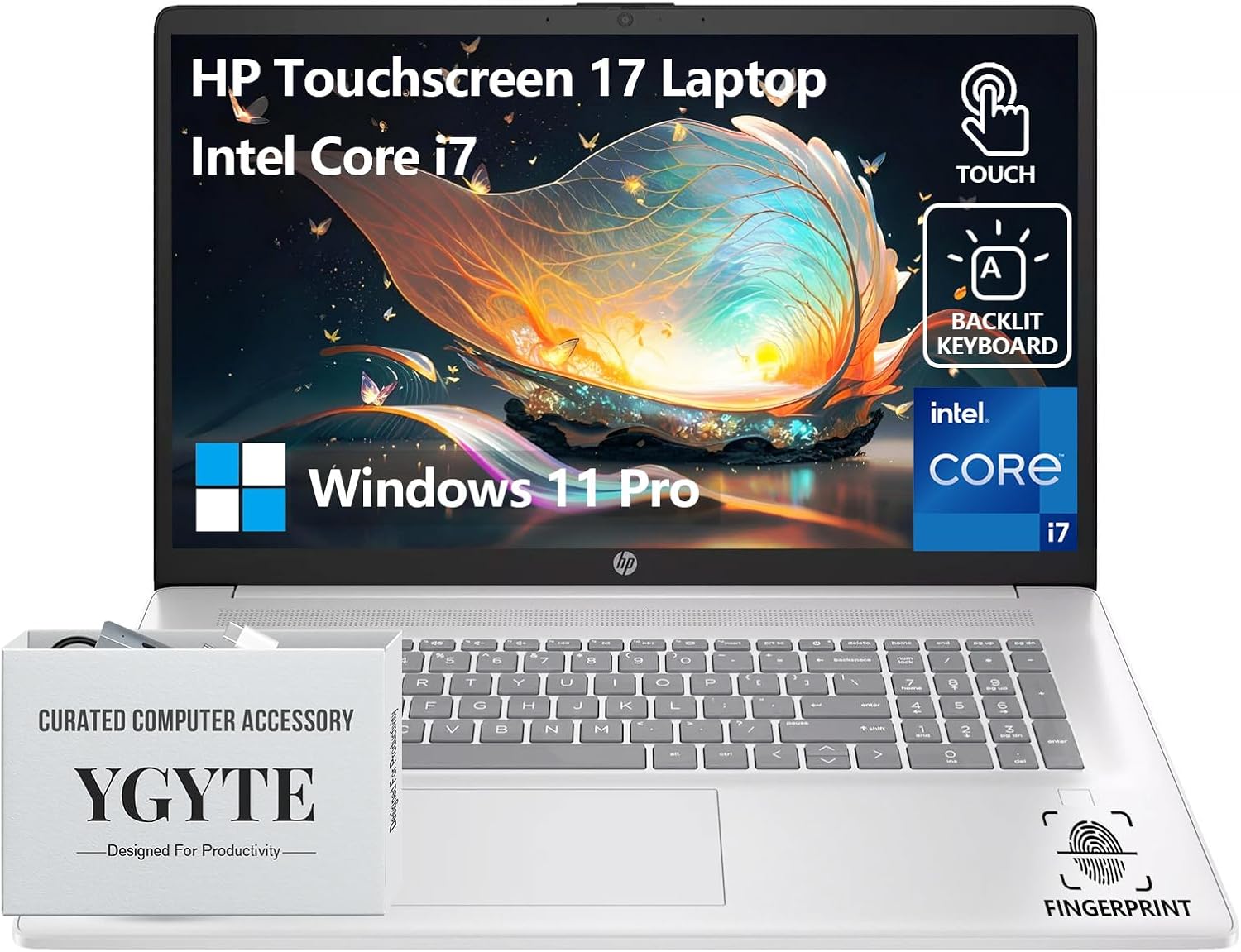 HP 17 Inch Laptop Touchscreen Computer, 17.3” HD+ Touch Screen Business Laptop, Windows 11 Pro, 13th Gen Intel Core i7 (10-Core) |10-Key Backlit Keyboard | 64GB RAM 2TB SSD