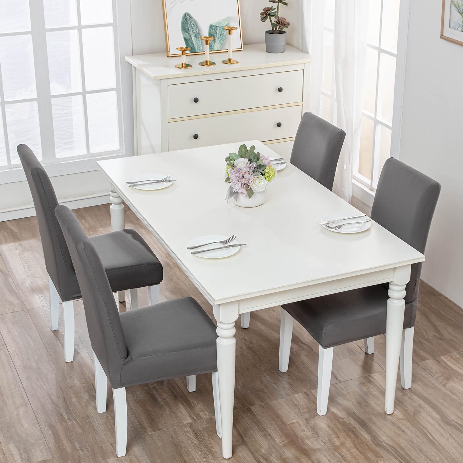 Stoelhoezen 6 Stuks Stretch Stoelhoes Universele Modern Eetstoelhoezen Wasbaar Eetkamerstoelhoezen Stoelbekleding voor Eetkamer Banket Hotel Feestdecoratie (6 Stuks, Loodgrijs)-O