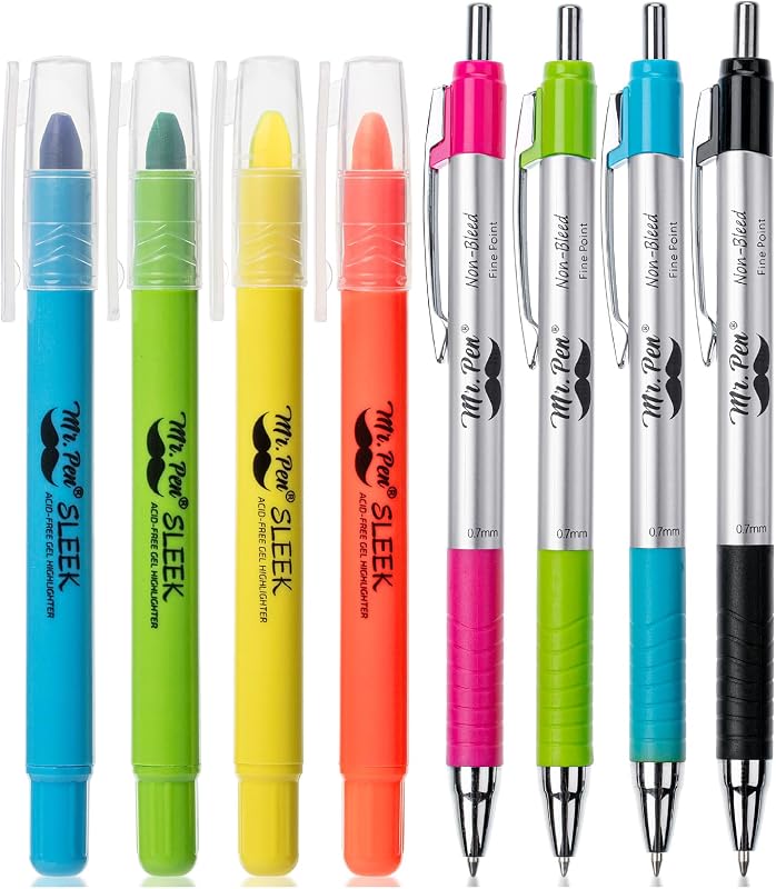 Mr. Pen- Resaltadores y bolígrafos bíblicos sin sangrado, paquete de 8 | Bolígrafos de tinta de colores de 0,7 mm para resaltar, escribir un diario, tomar notas, resumir, estudiar la Biblia y planificar