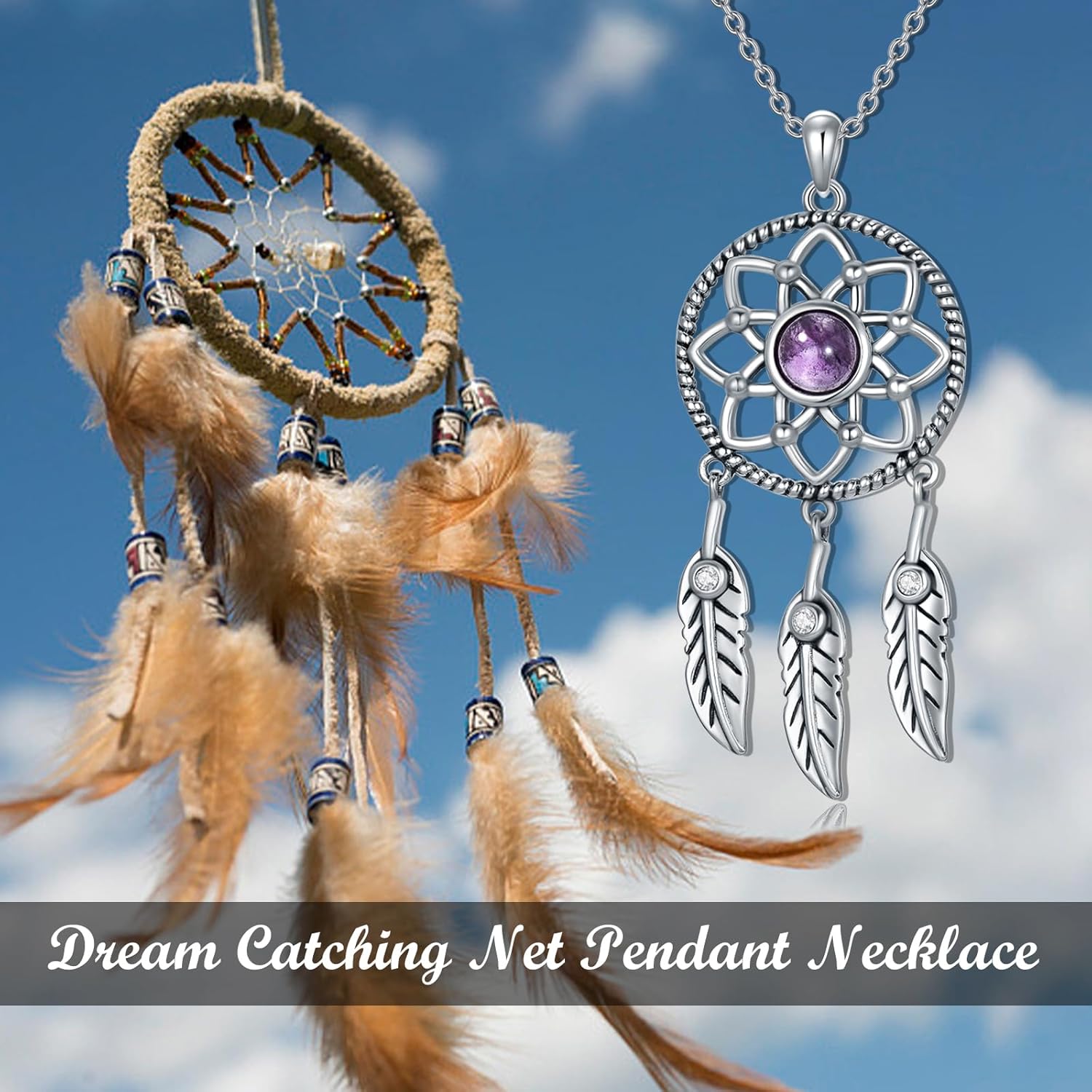 Dreamcatcher Necklace Sterling Silver Dream Catcher Gemstone Pendant Jewelry Gift for Women