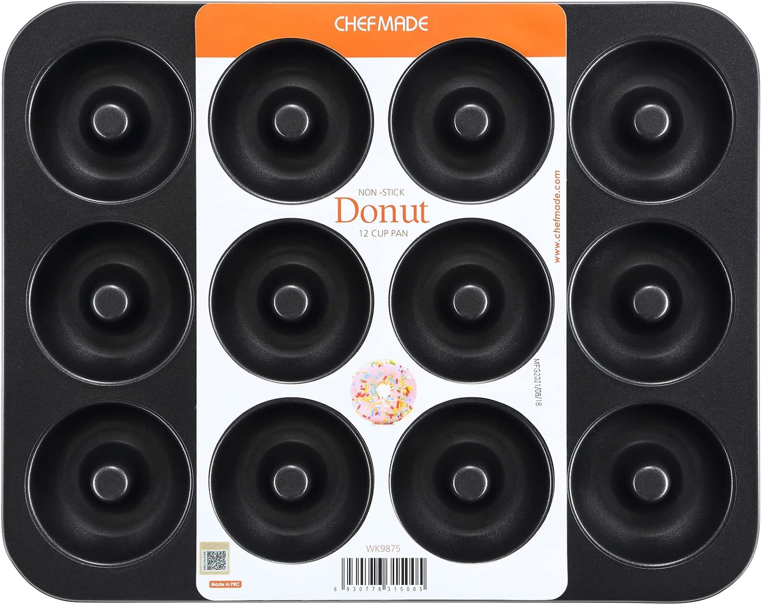 CHEFMADE Nonstick Donut Pan, 12 Cavity Ring Doughnut Pan for Baking Cookies Bagel (Black)