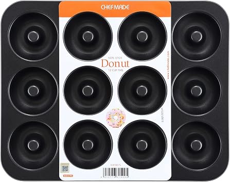 CHEFMADE Nonstick Donut Pan, 12 Cavity Ring Doughnut Pan for Baking Cookies Bagel Black