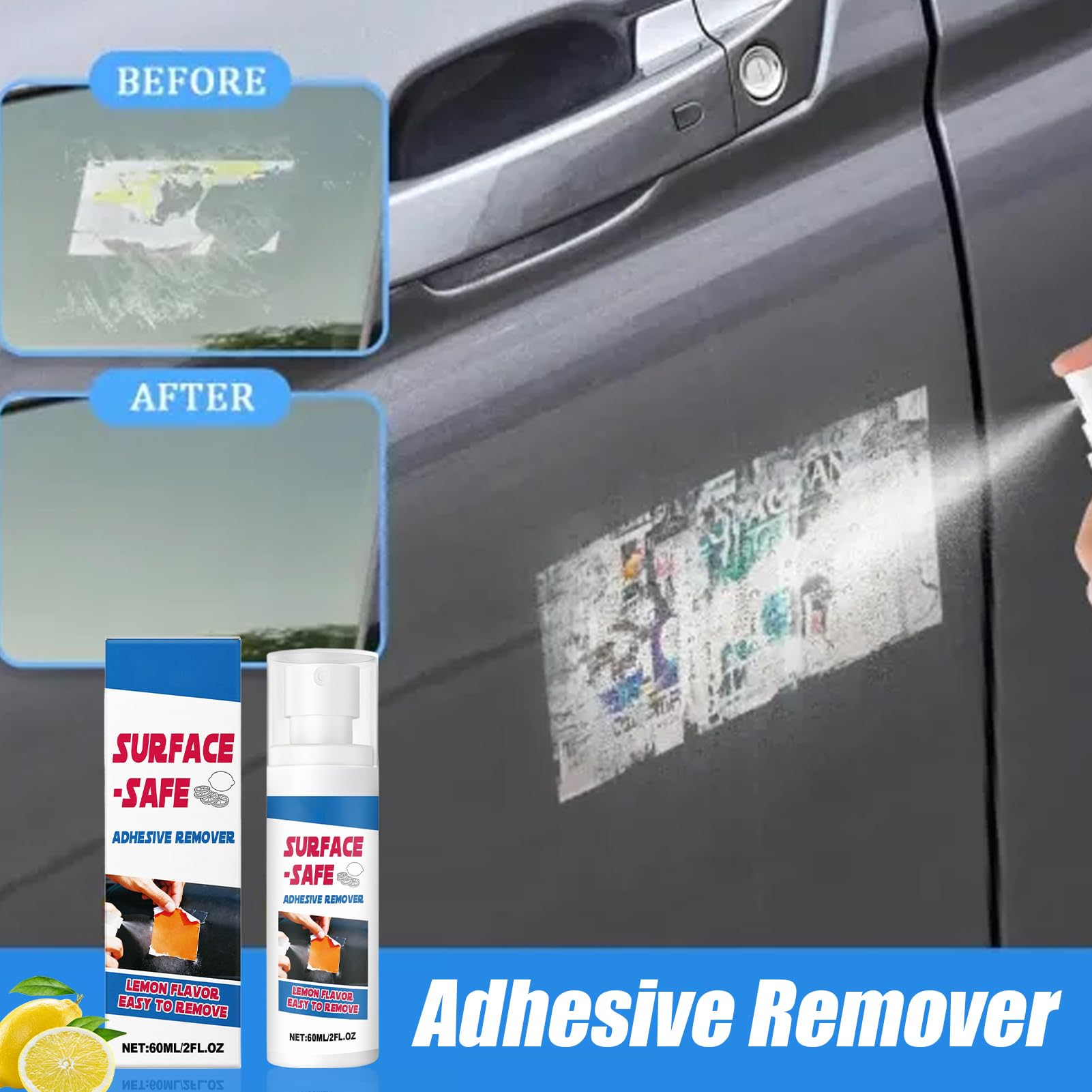 Środek do usuwania kleju, 60 ml, spray do usuwania naklejek i etykiet, szybkie czyszczenie z kalkomanii i taśmy, wielofunkcyjny środek czyszczący do szyb samochodowych, okien, ścian, powierzchni