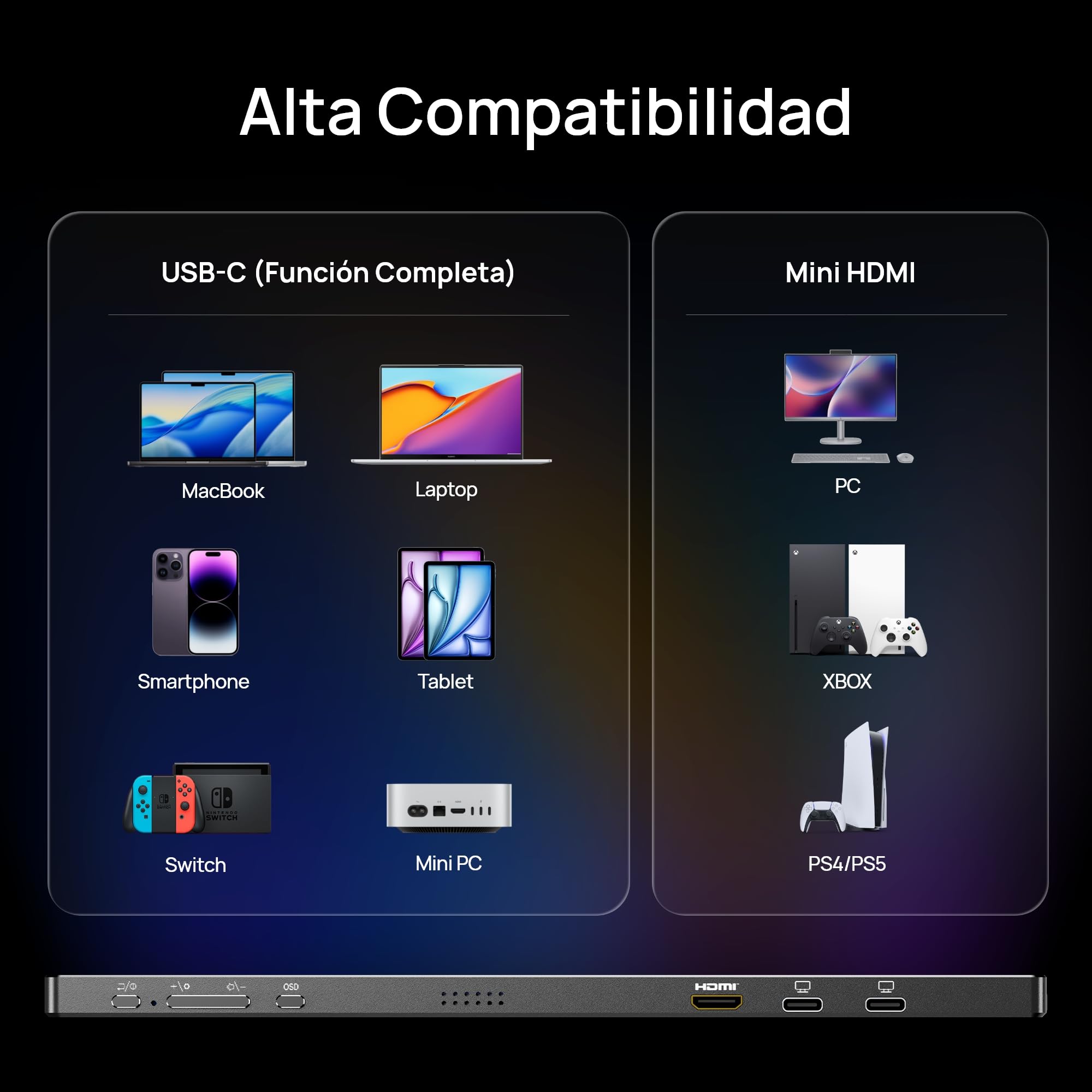 ARZOPA 16.0" 2.5k Monitor Portátil, Pantalla Portatil HDR 2560x1600, 8bit QHD, Monitor Portátil USB-C HDMI para Portátil, 16:10 IPS, Soporte Unipolar para Mac PC PS4/5 Xbox Switch Z1RC — view 7