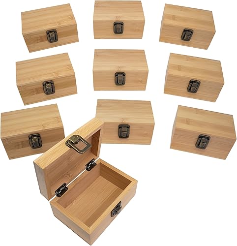 Juego de 10 cajas de madera de tamaño pequeño, caja de recuerdo de madera con tapa con bisagras y pestillo de metal, caja de memoria para regalo,